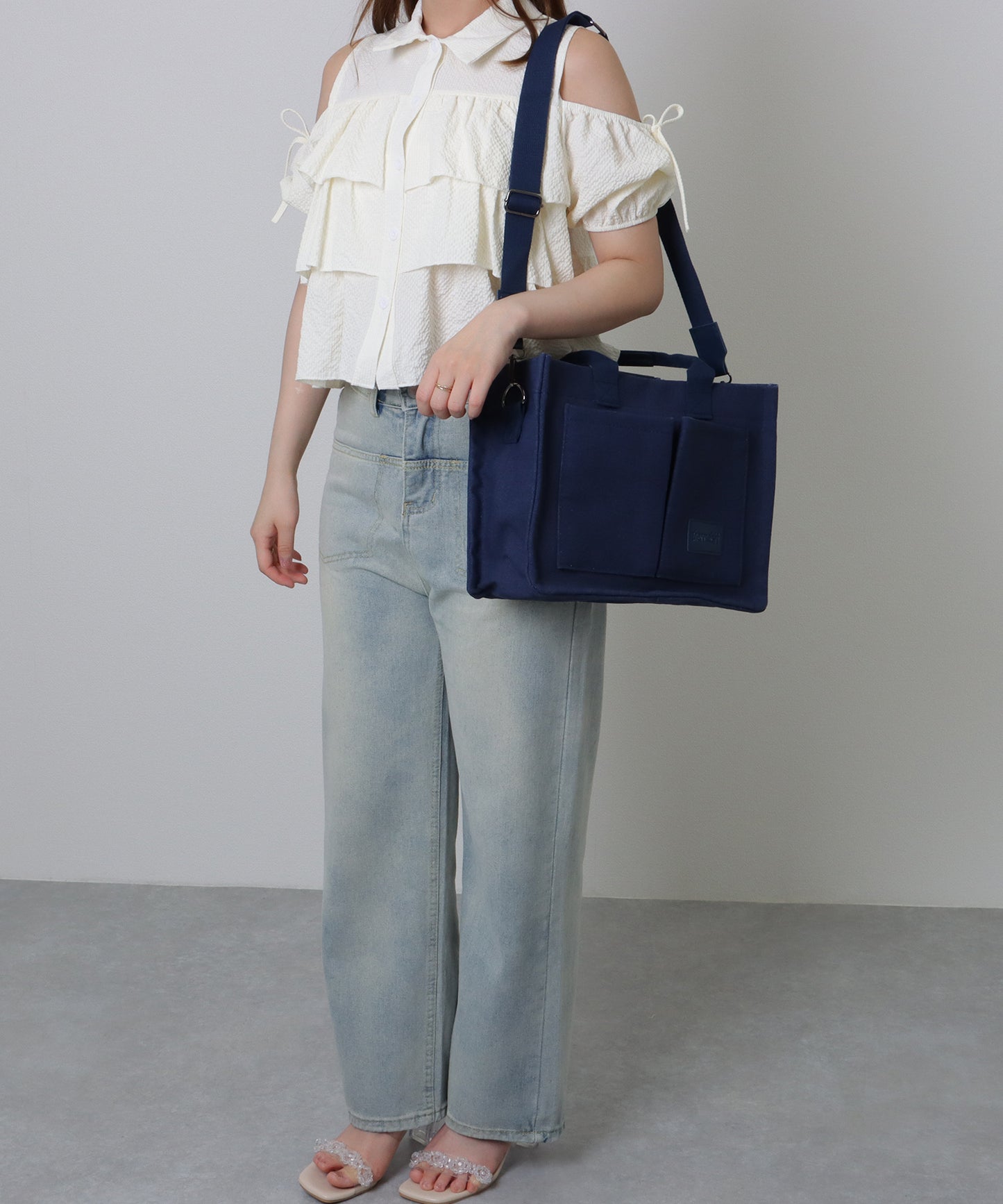 2WAY スクエア 大容量 キャンバス ショルダーバッグ