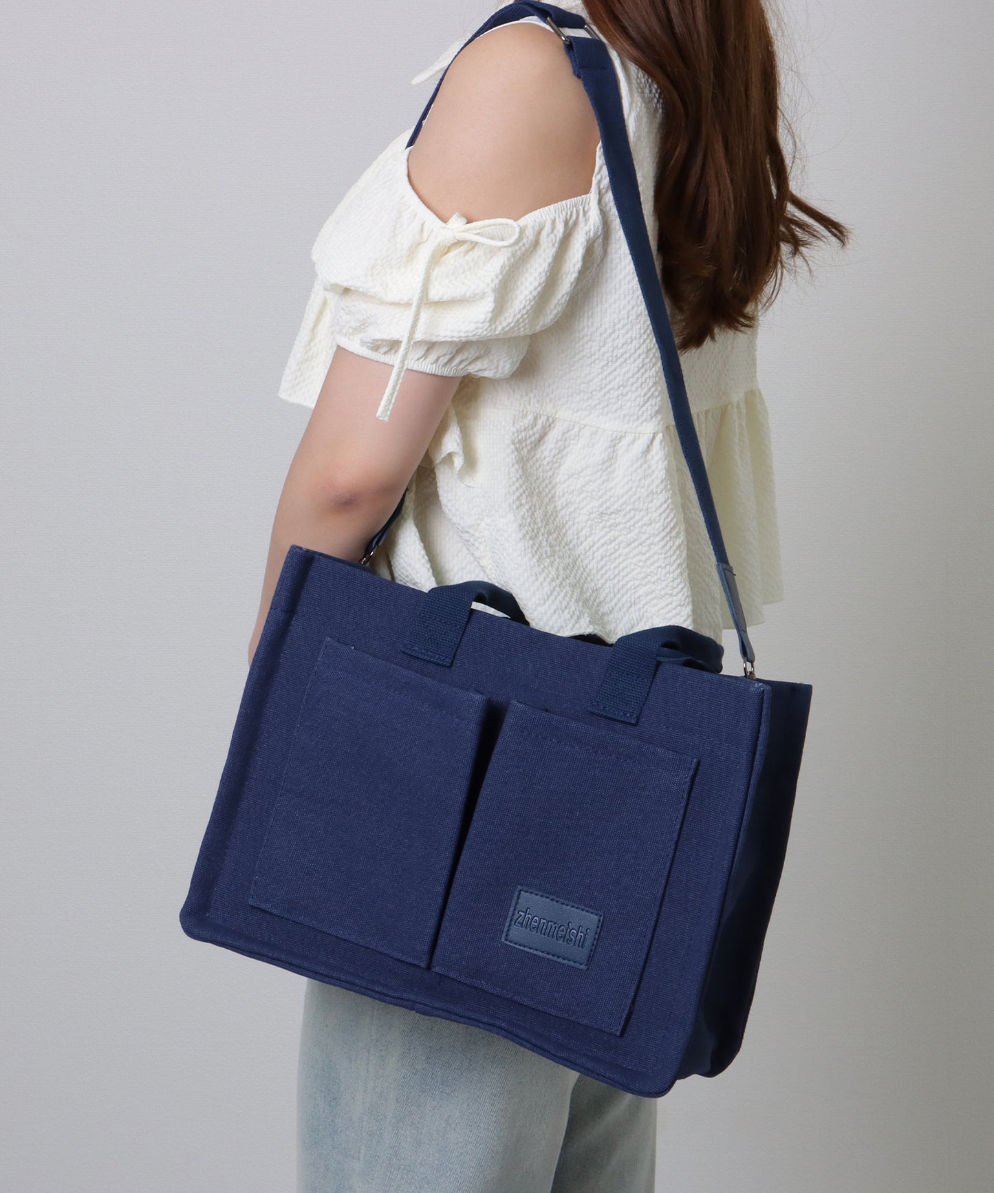 2WAY スクエア 大容量 キャンバス ショルダーバッグ