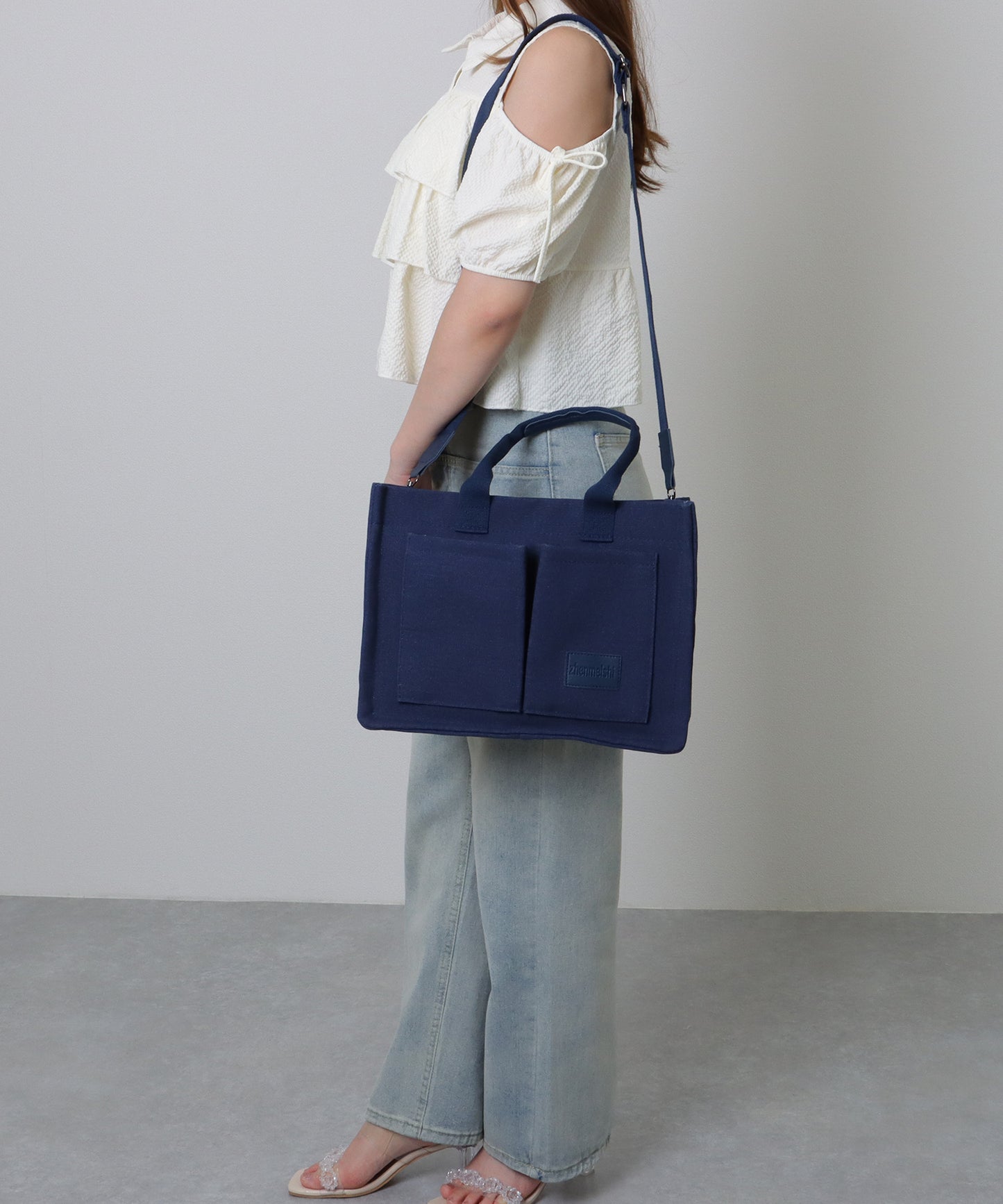 2WAY スクエア 大容量 キャンバス ショルダーバッグ