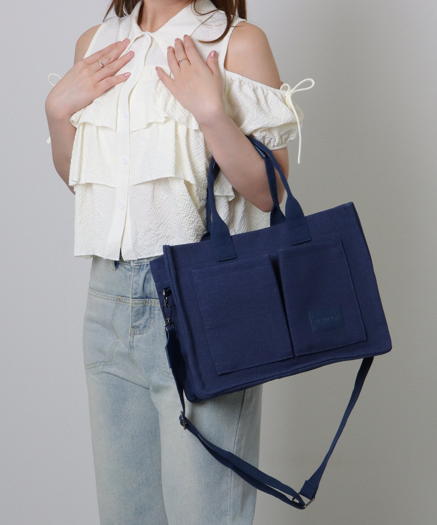 2WAY スクエア 大容量 キャンバス ショルダーバッグ