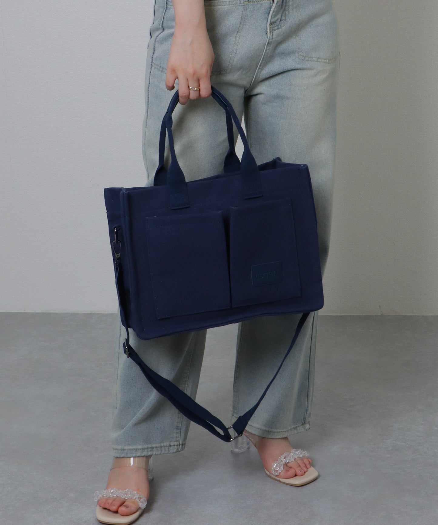 2WAY スクエア 大容量 キャンバス ショルダーバッグ