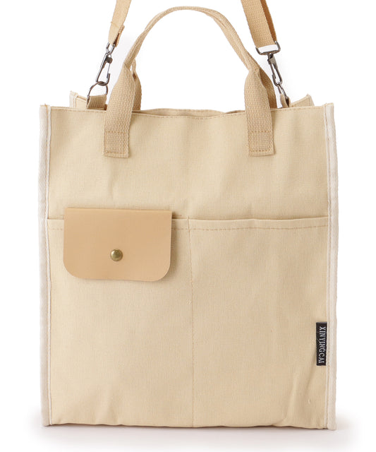 異素材ミックス 2WAY スクエア 大容量 トートバッグ