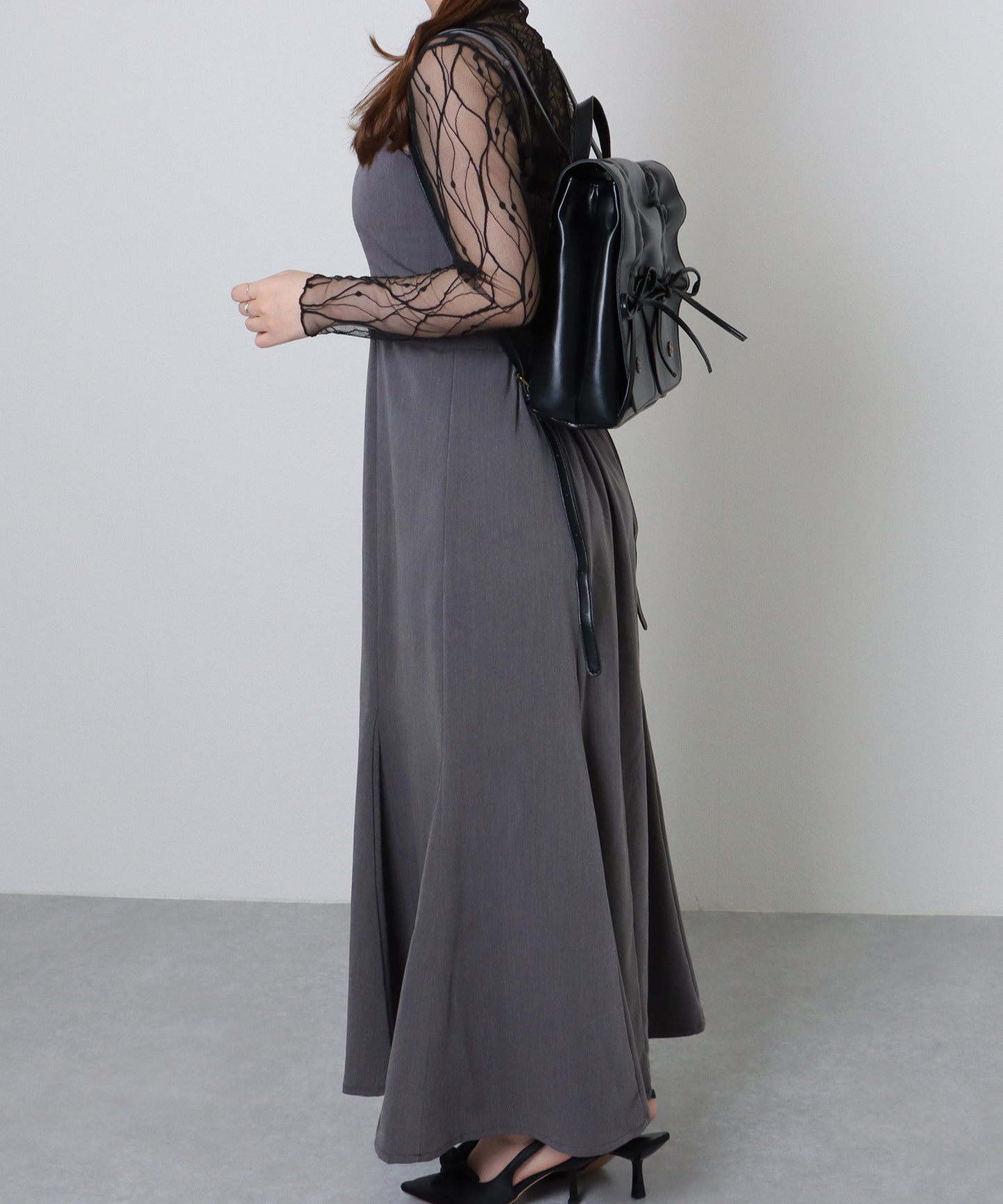 リボン ギャザー スクエア リュックサック