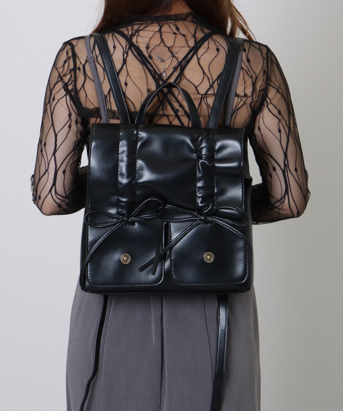 リボン ギャザー スクエア リュックサック