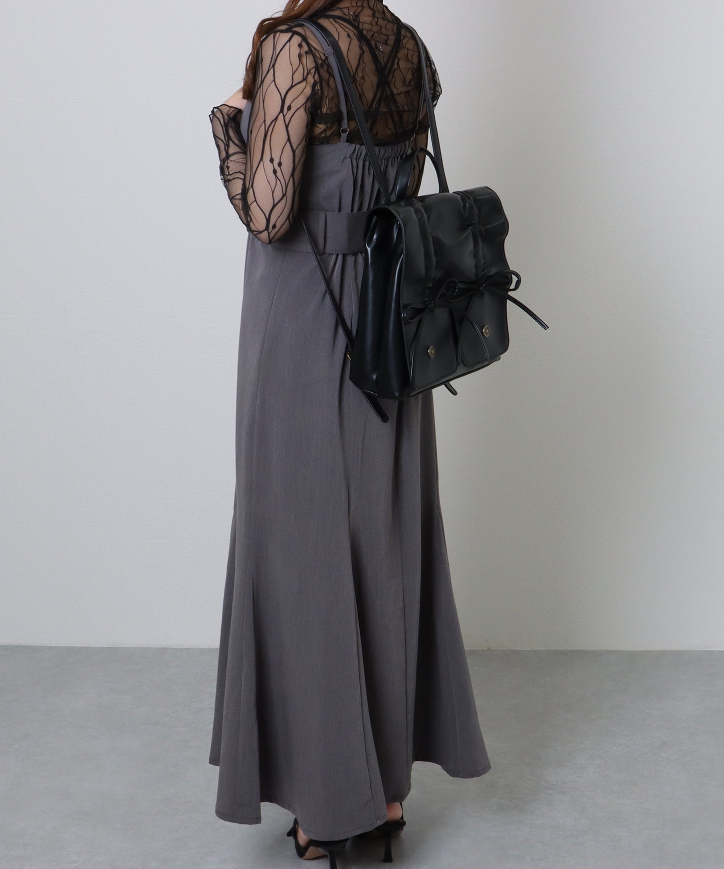 リボン ギャザー スクエア リュックサック