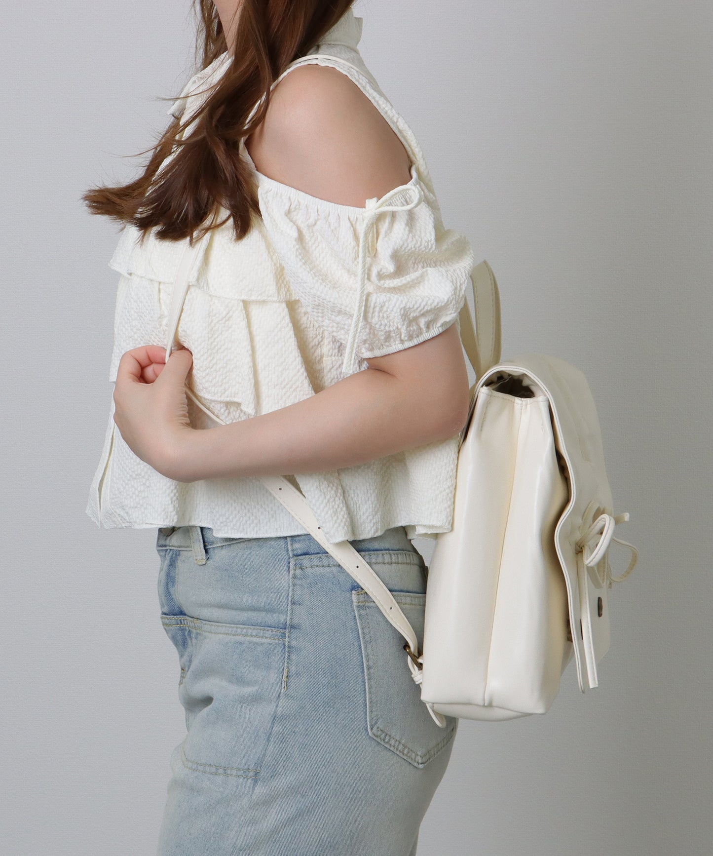 リボン ギャザー スクエア リュックサック