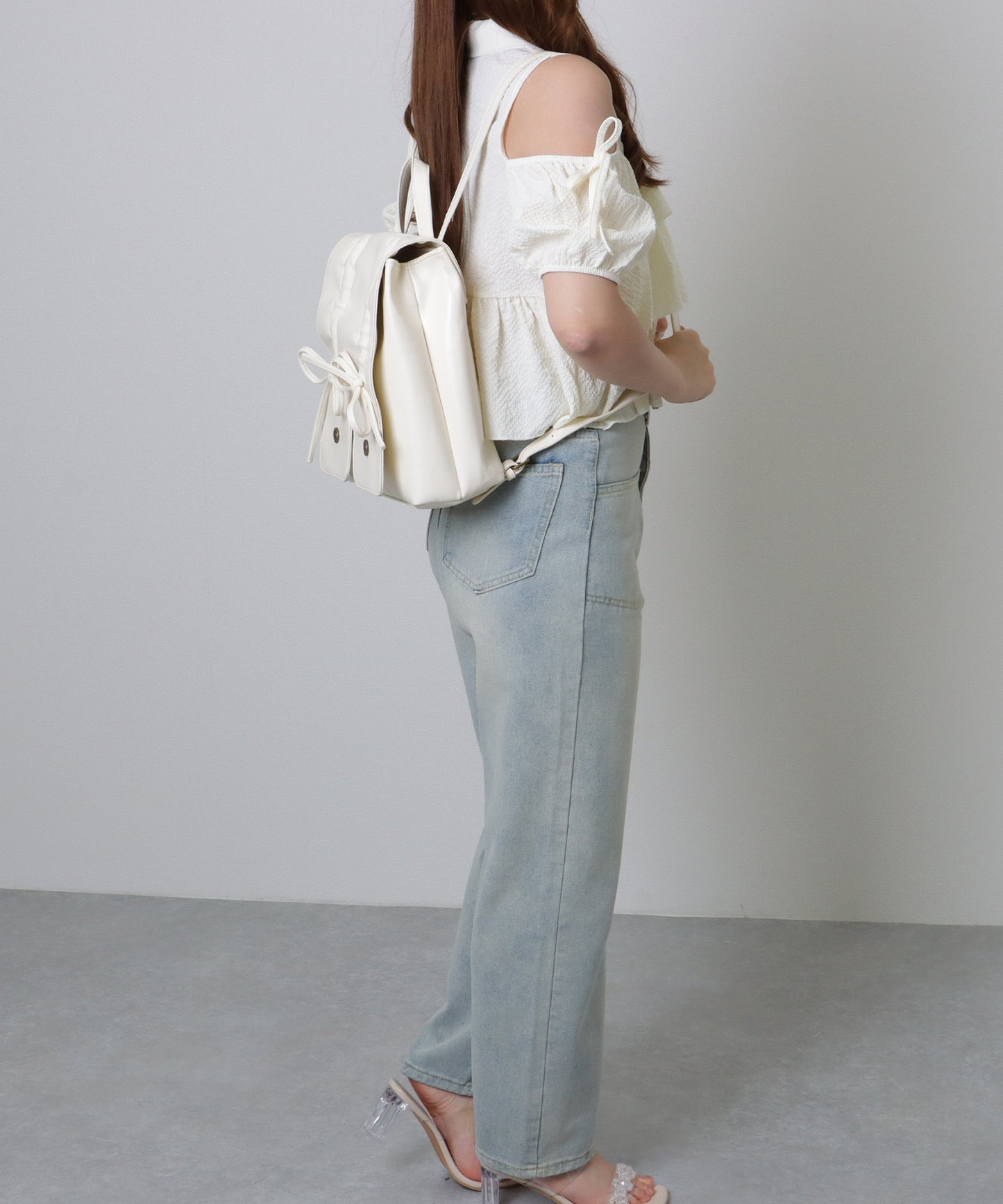 リボン ギャザー スクエア リュックサック