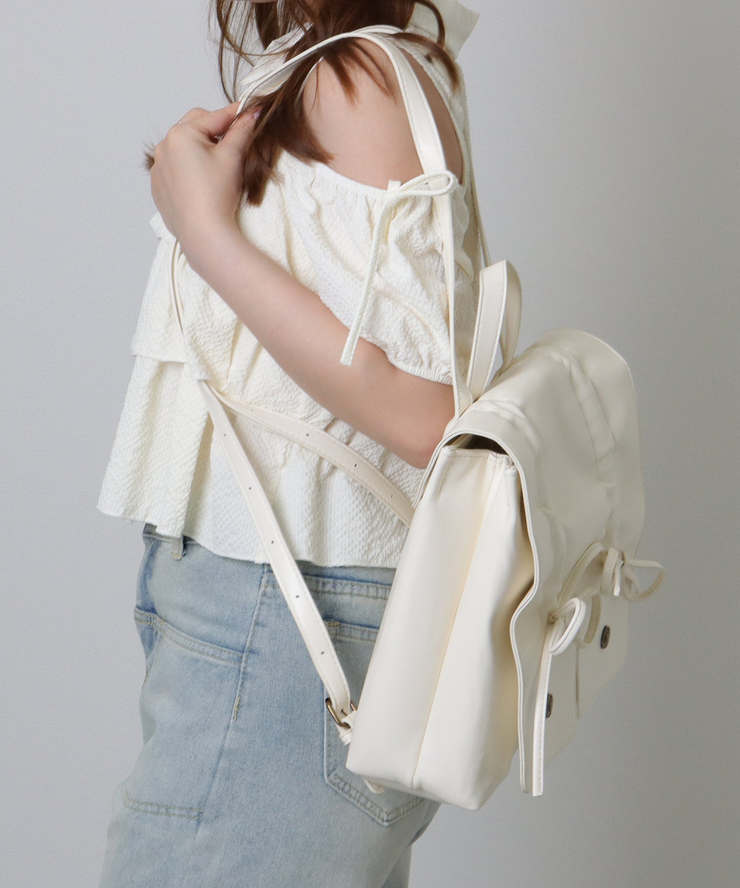 リボン ギャザー スクエア リュックサック