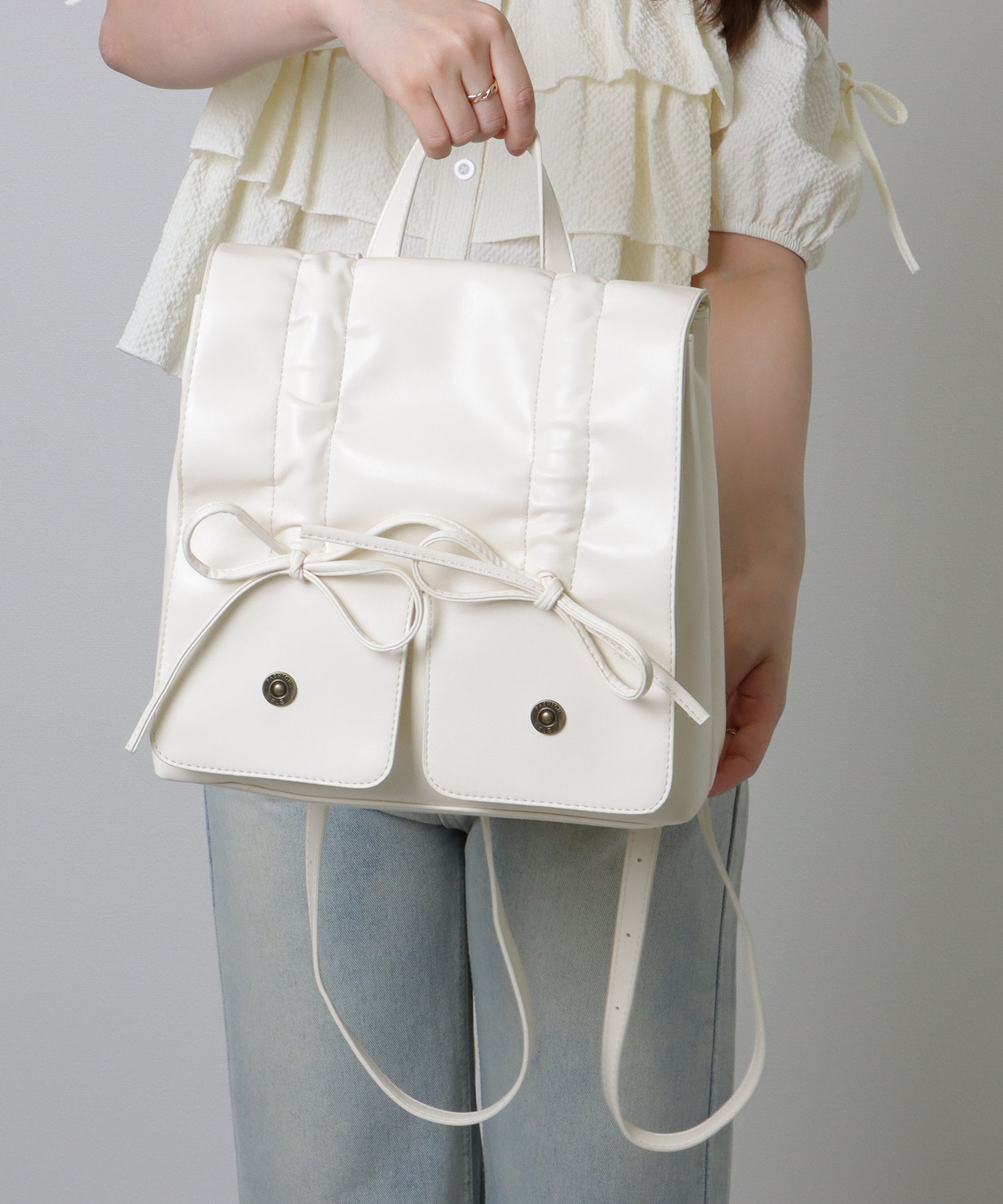 リボン ギャザー スクエア リュックサック