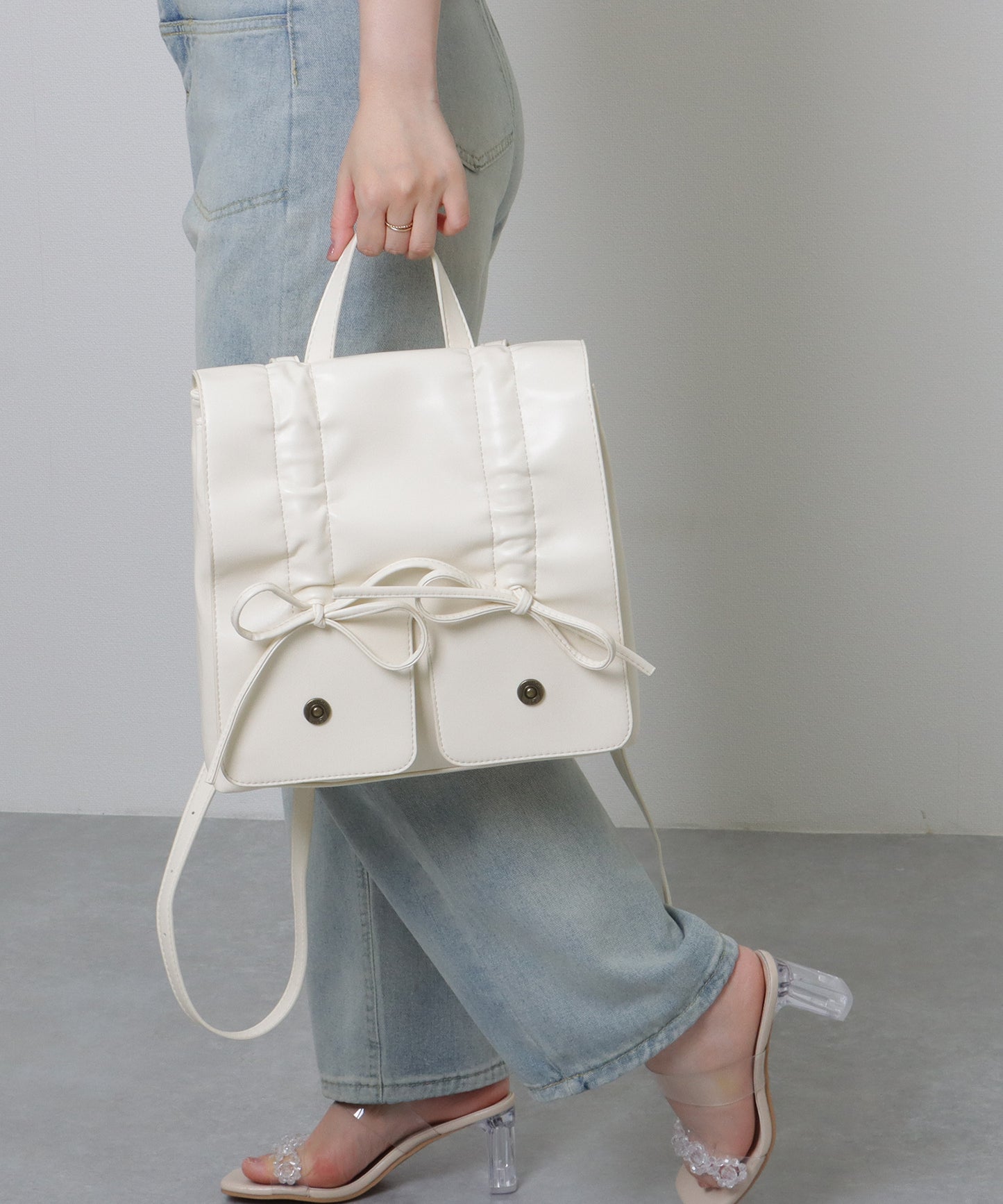 リボン ギャザー スクエア リュックサック