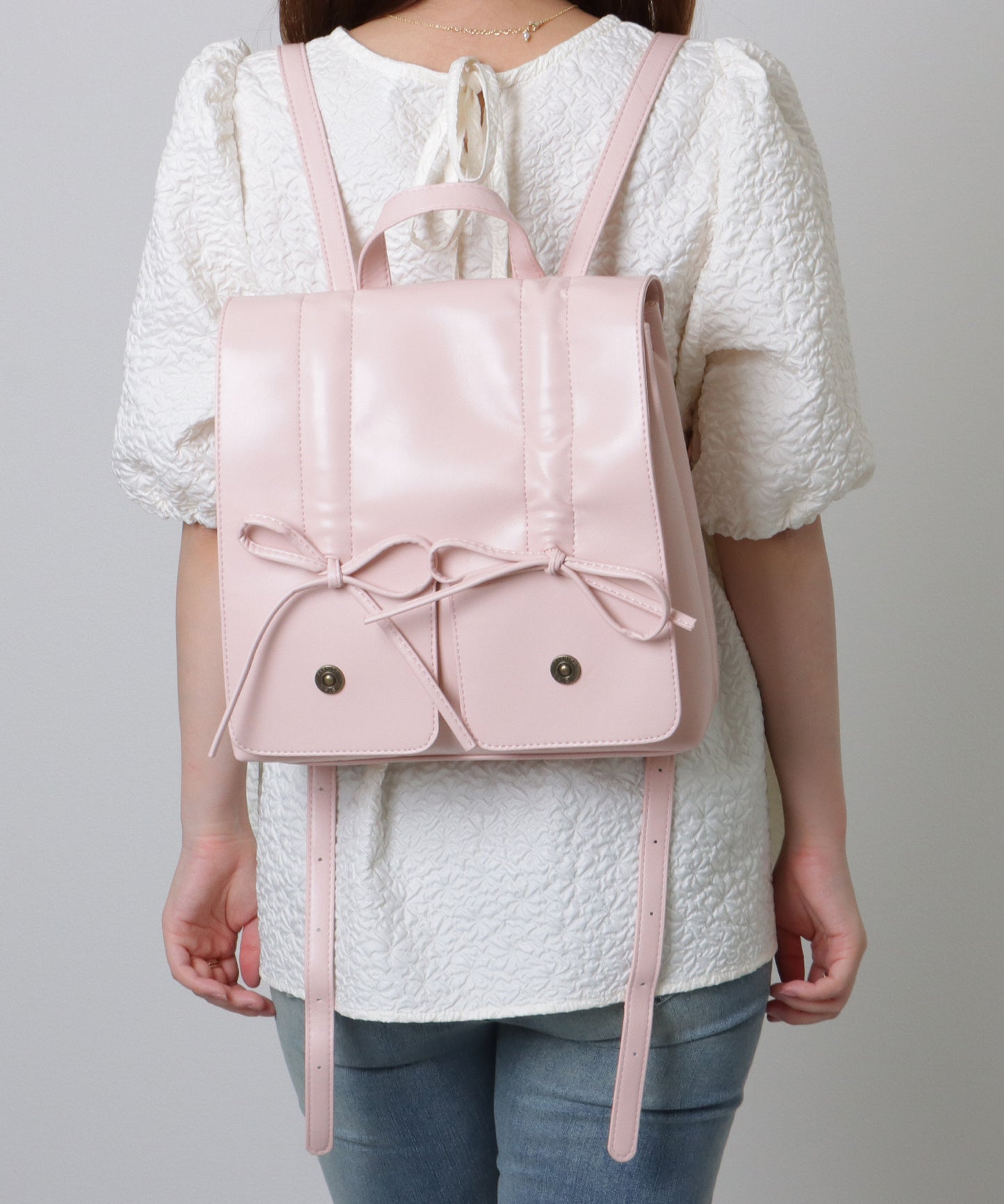 リボン ギャザー スクエア リュックサック