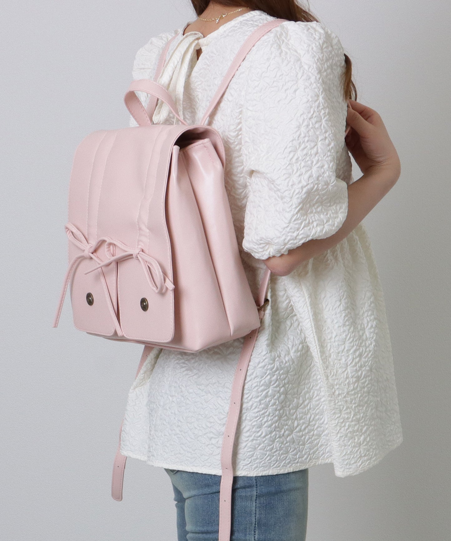 リボン ギャザー スクエア リュックサック