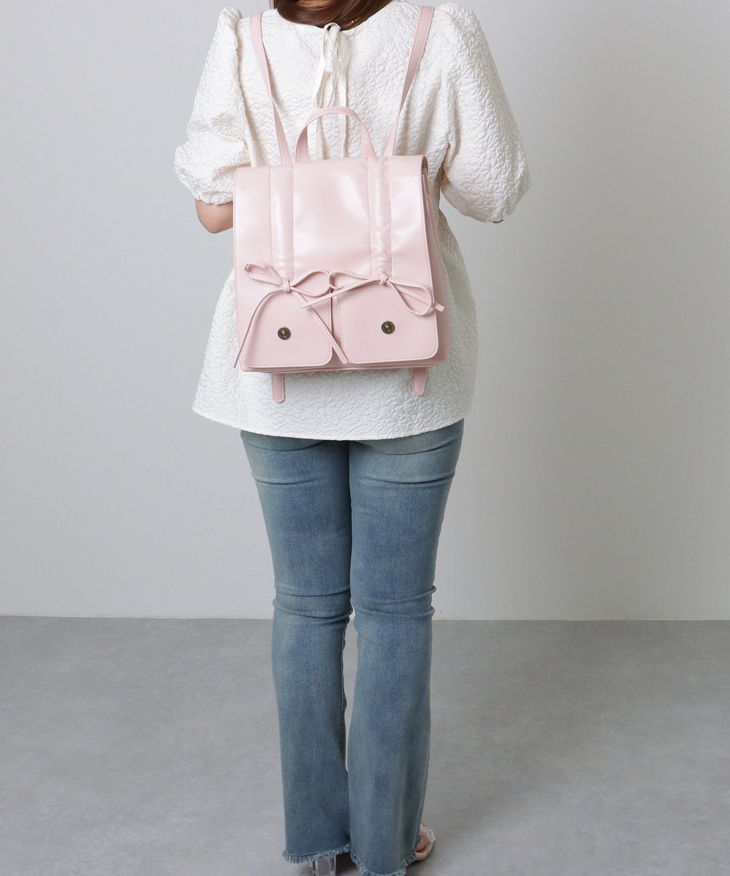 リボン ギャザー スクエア リュックサック