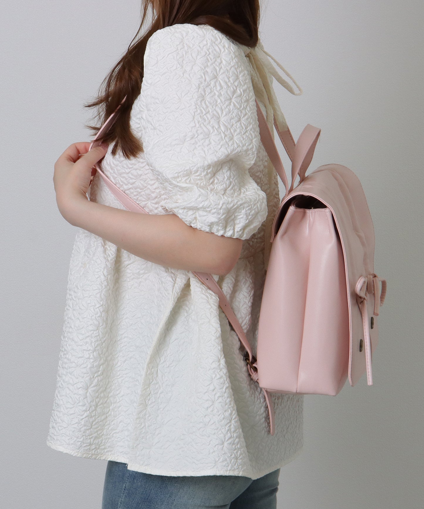 リボン ギャザー スクエア リュックサック