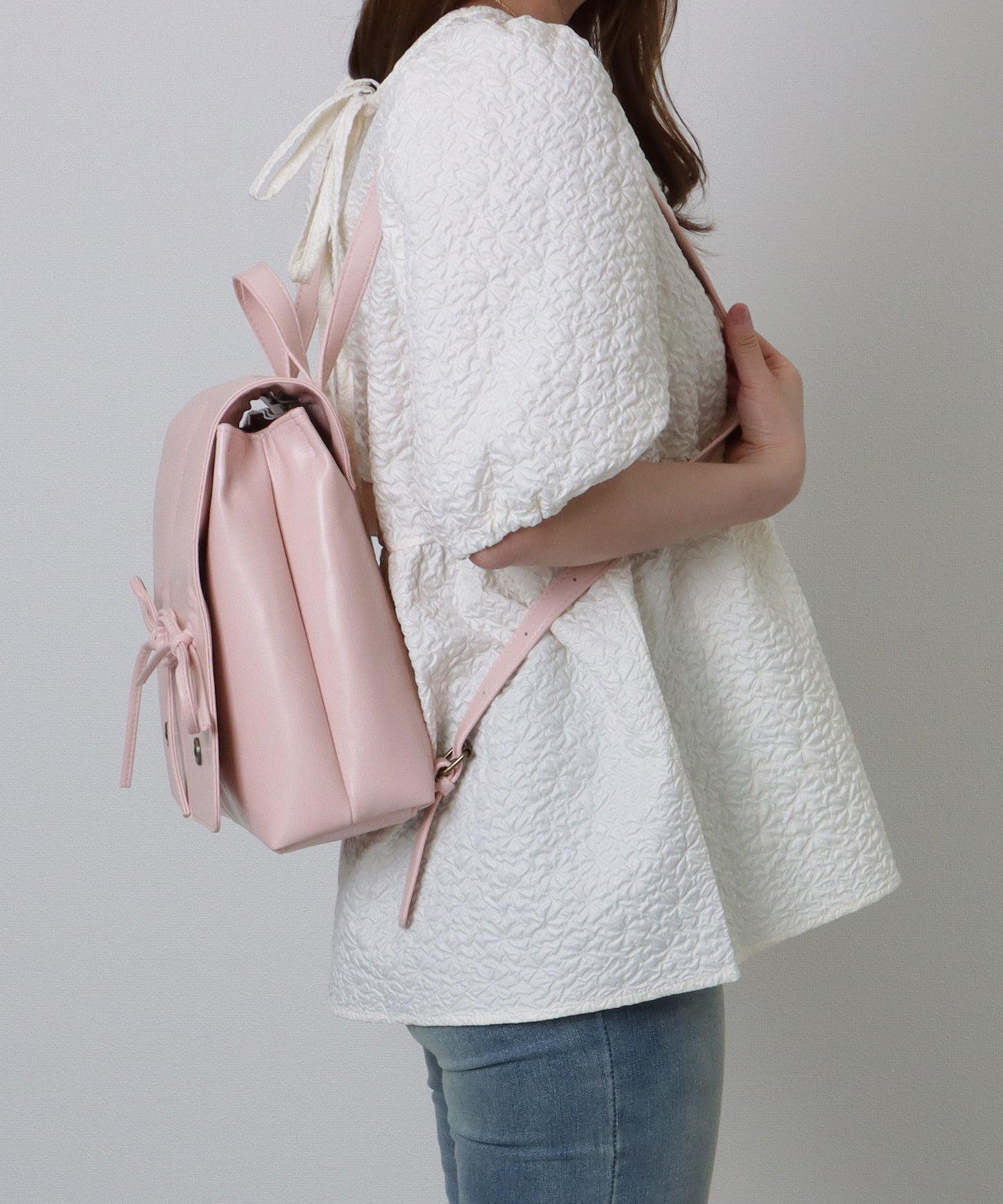 リボン ギャザー スクエア リュックサック