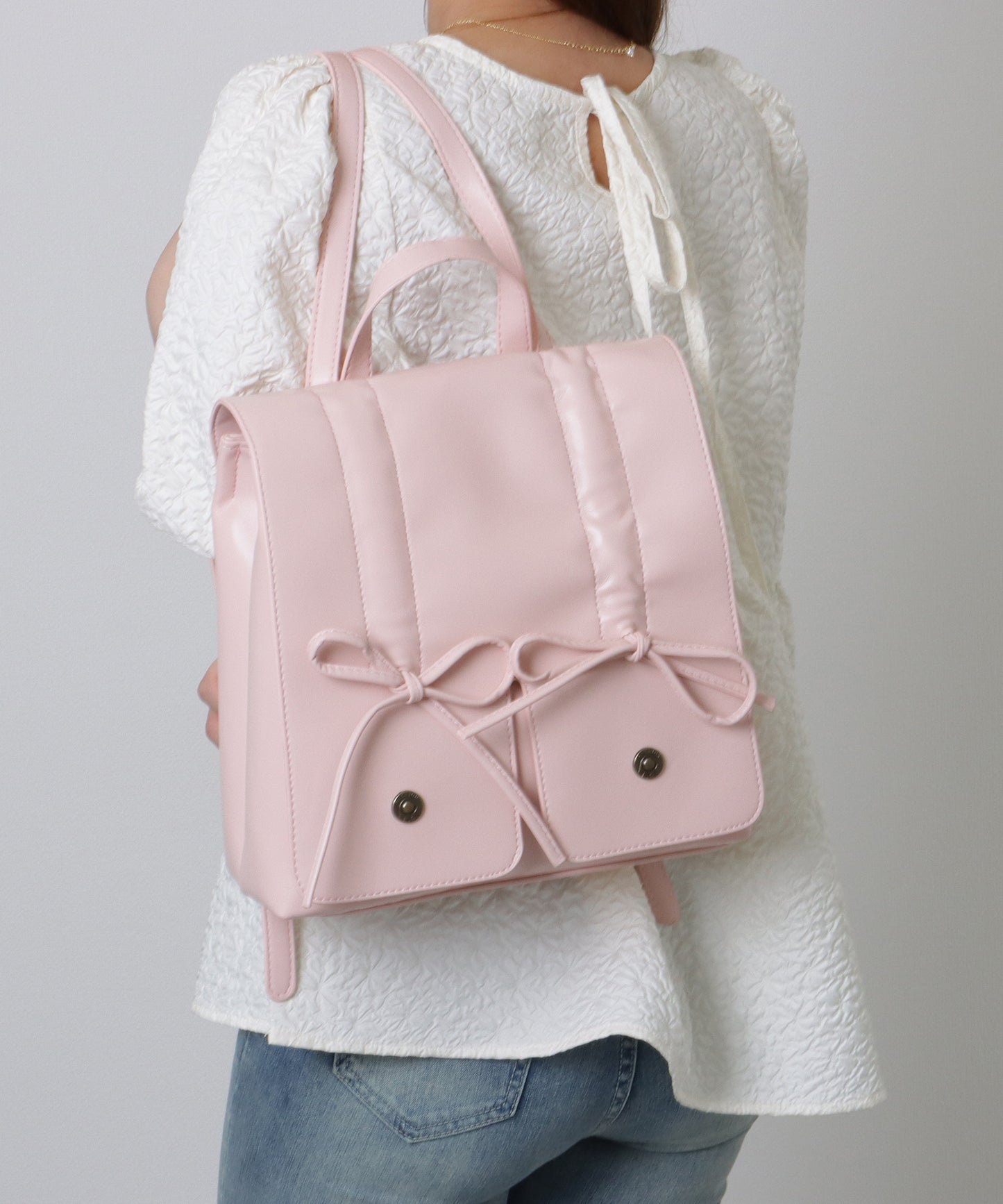 リボン ギャザー スクエア リュックサック