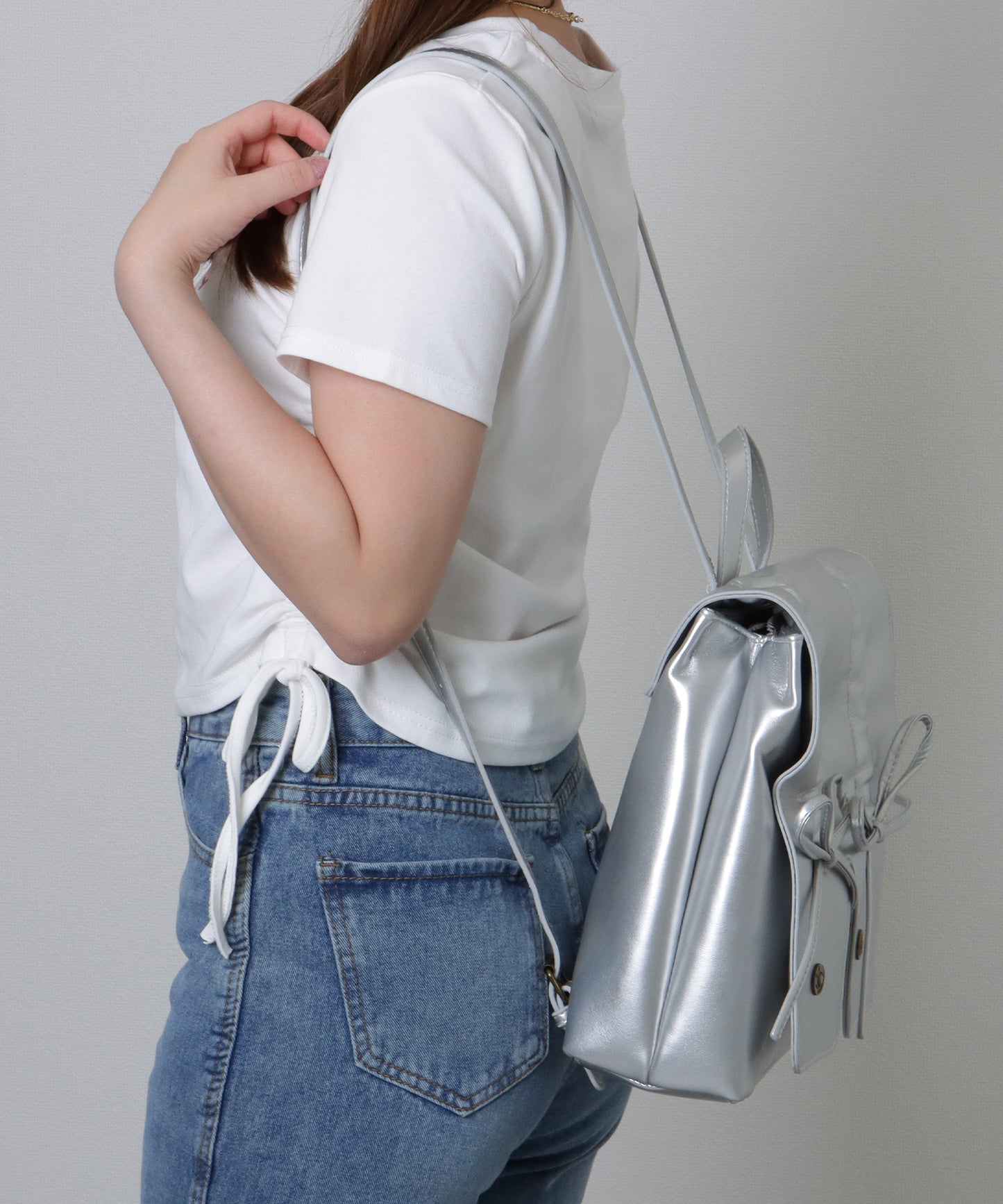 リボン ギャザー スクエア リュックサック