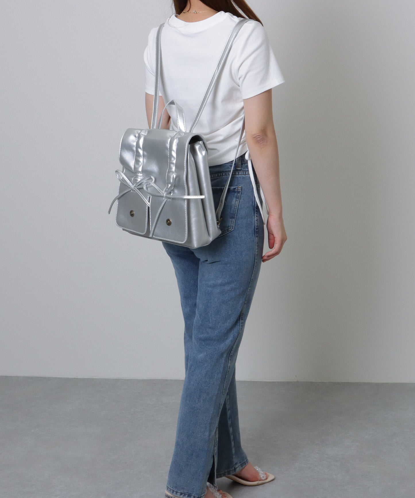 リボン ギャザー スクエア リュックサック