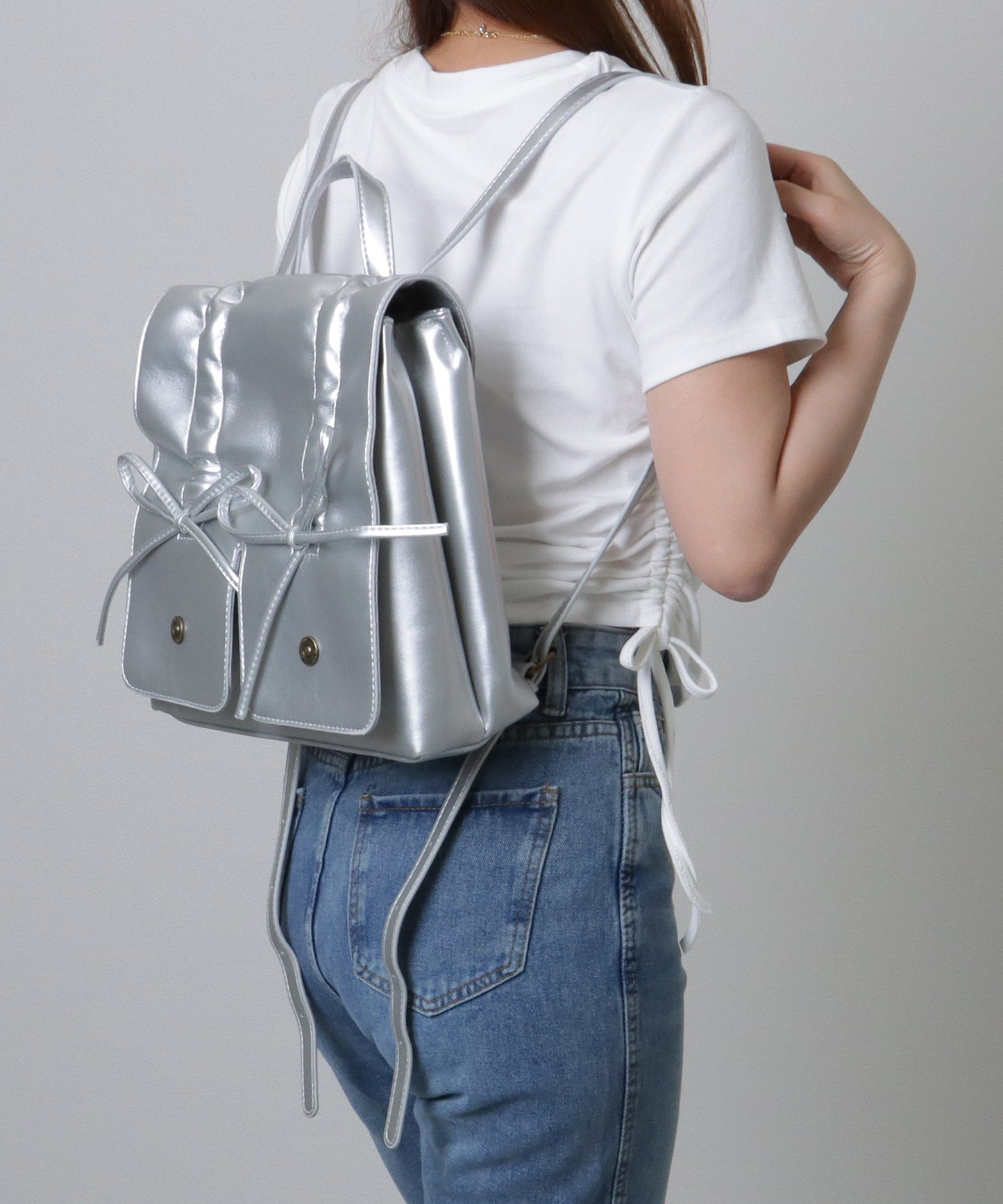 リボン ギャザー スクエア リュックサック