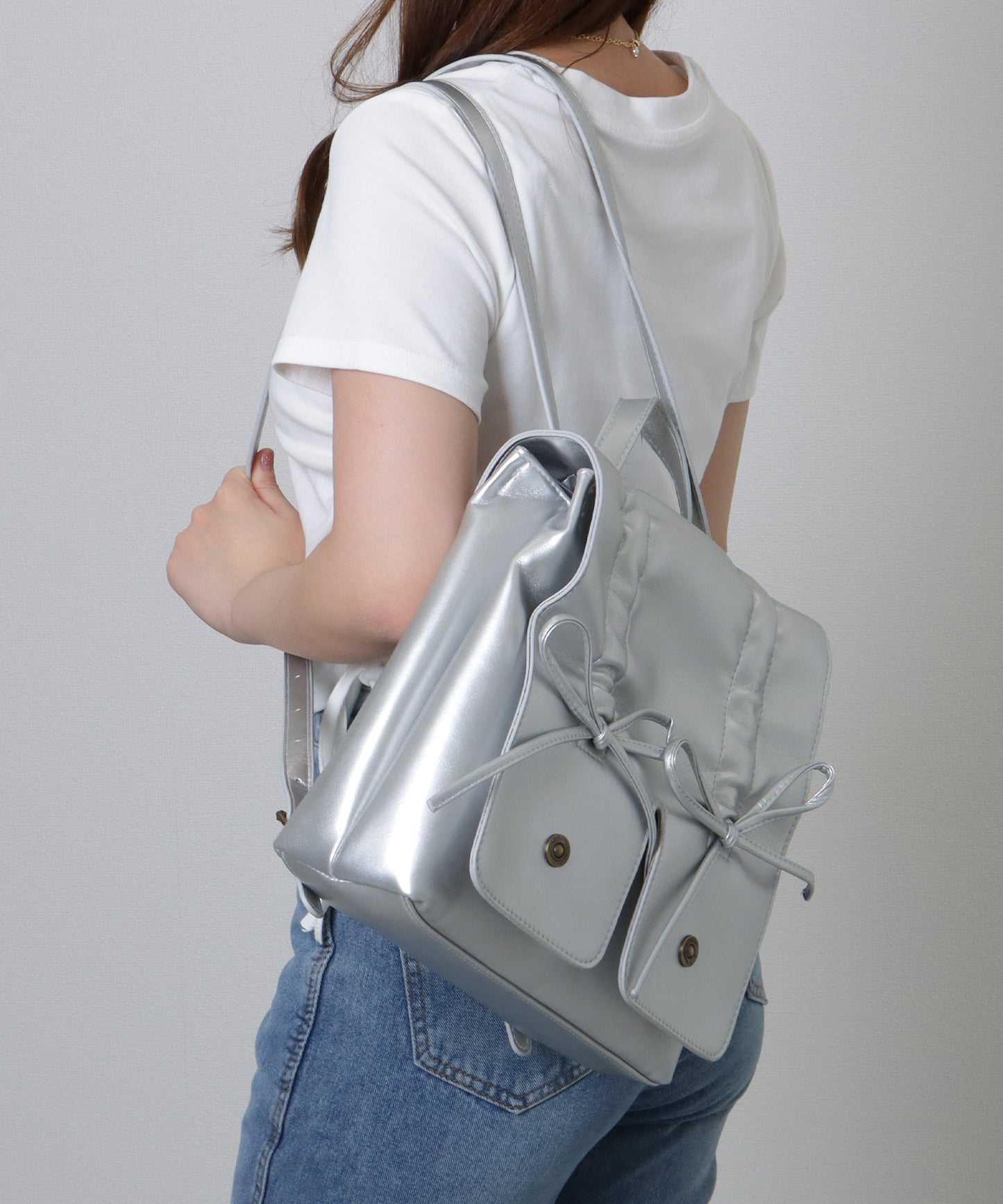 リボン ギャザー スクエア リュックサック