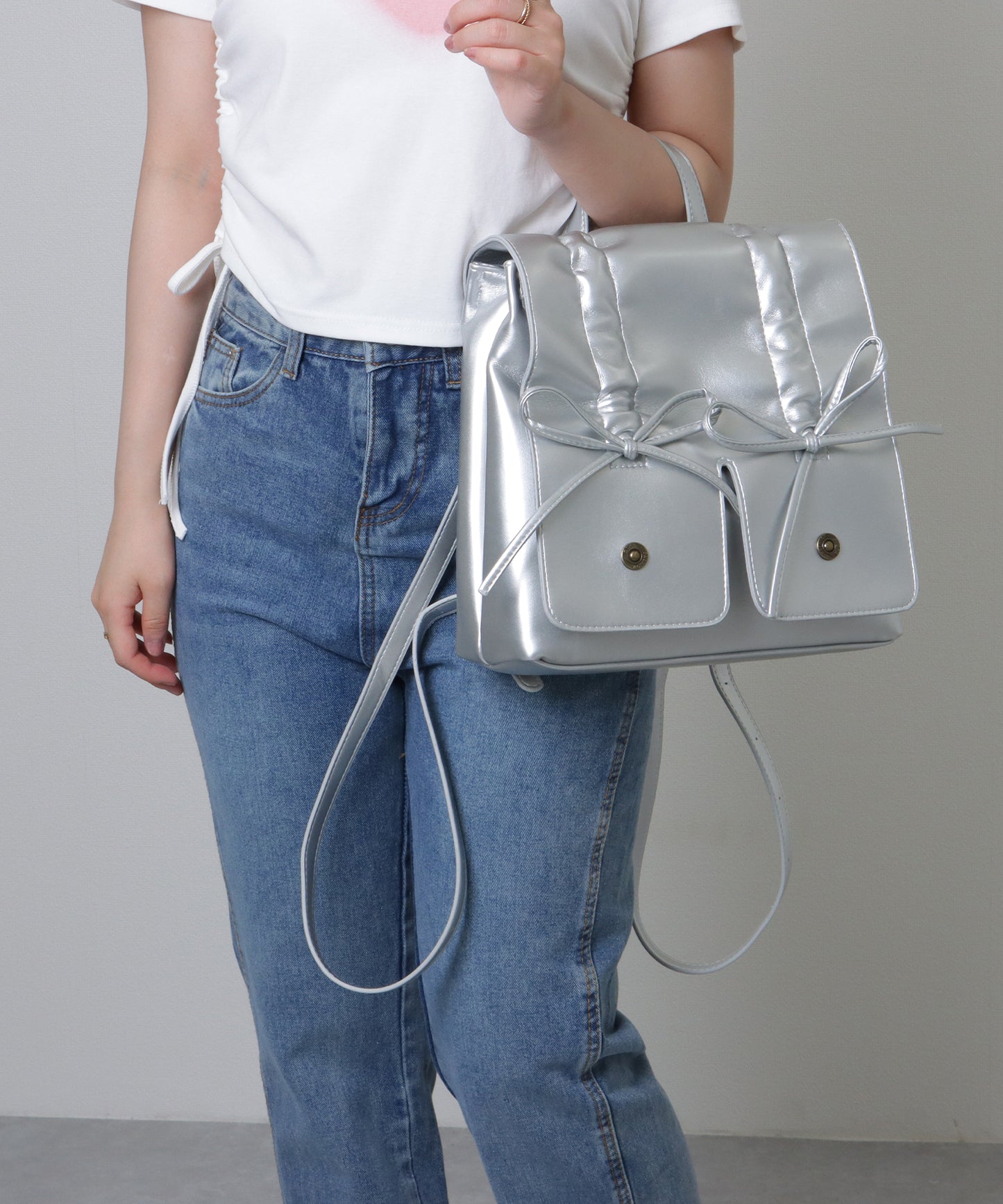 リボン ギャザー スクエア リュックサック