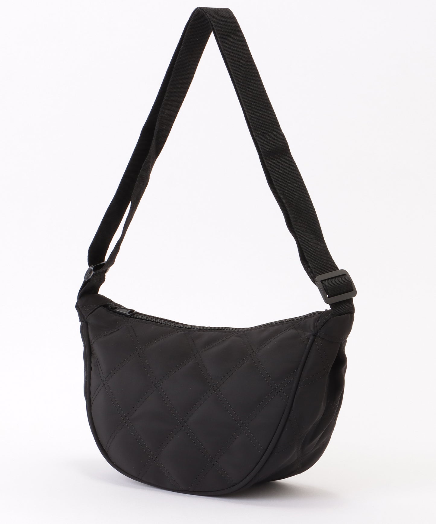 ソリッドカラー ハーフムーン ダイヤ ステッチ ショルダーバッグ