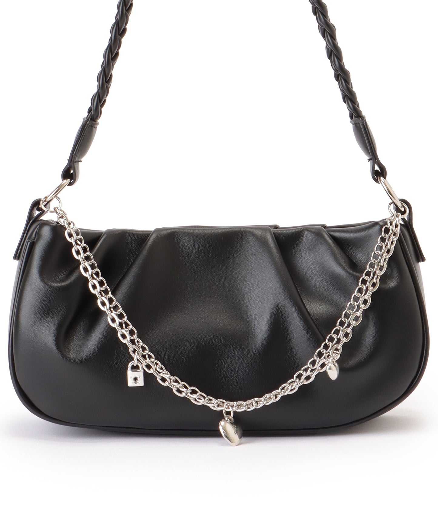 チェーン チャーム付き 編み込み ショルダーバッグ