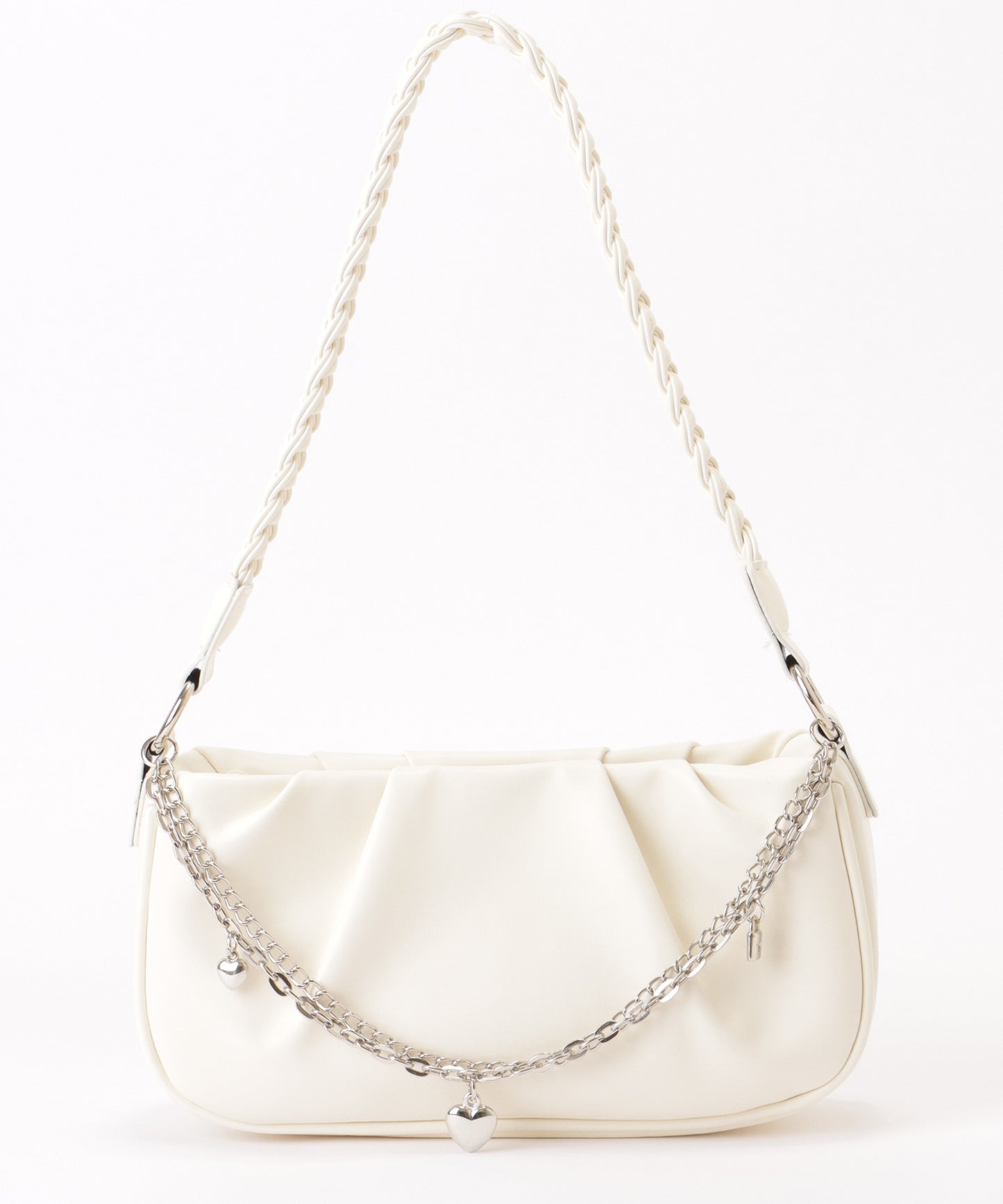 チェーン チャーム付き 編み込み ショルダーバッグ