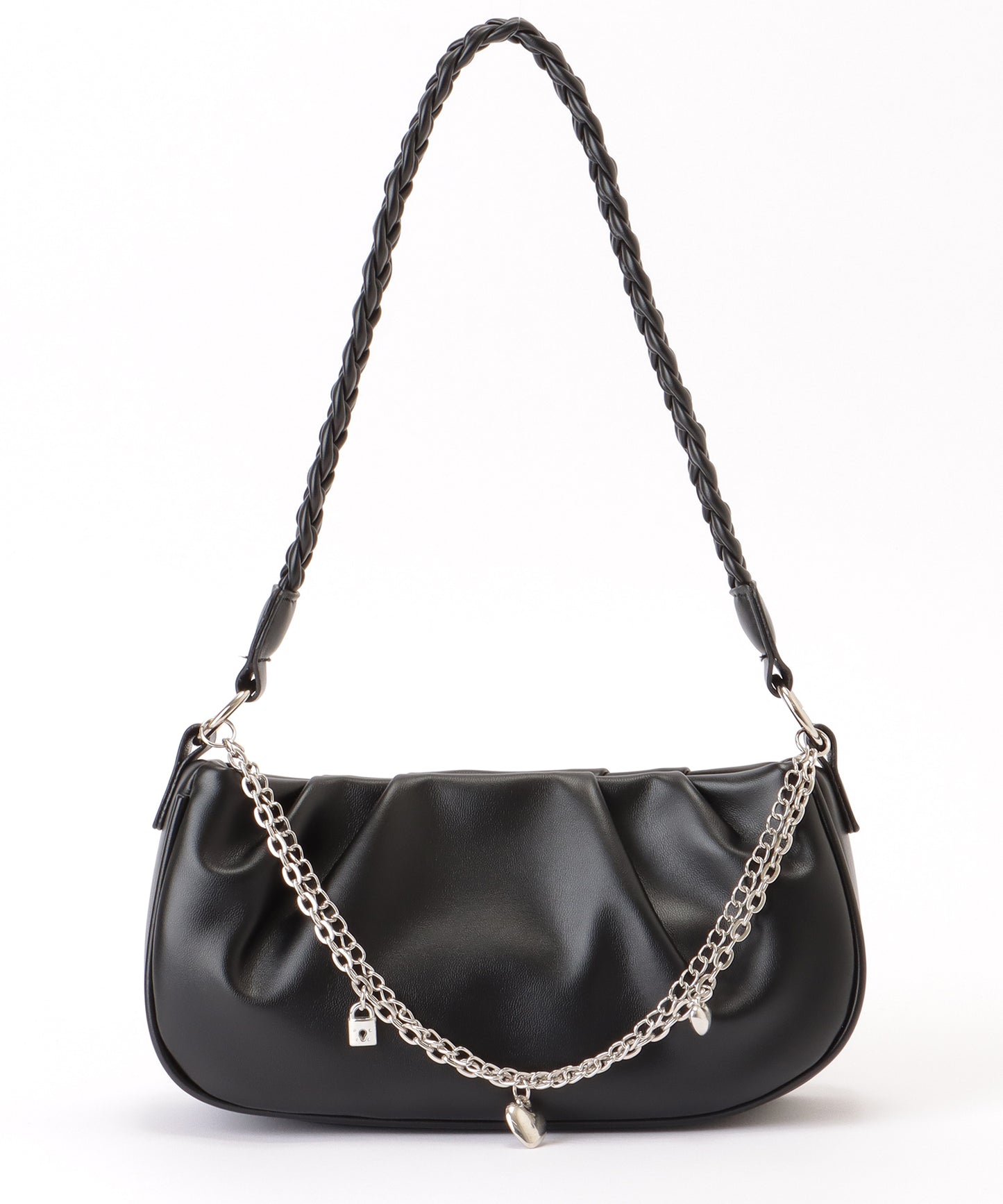 チェーン チャーム付き 編み込み ショルダーバッグ