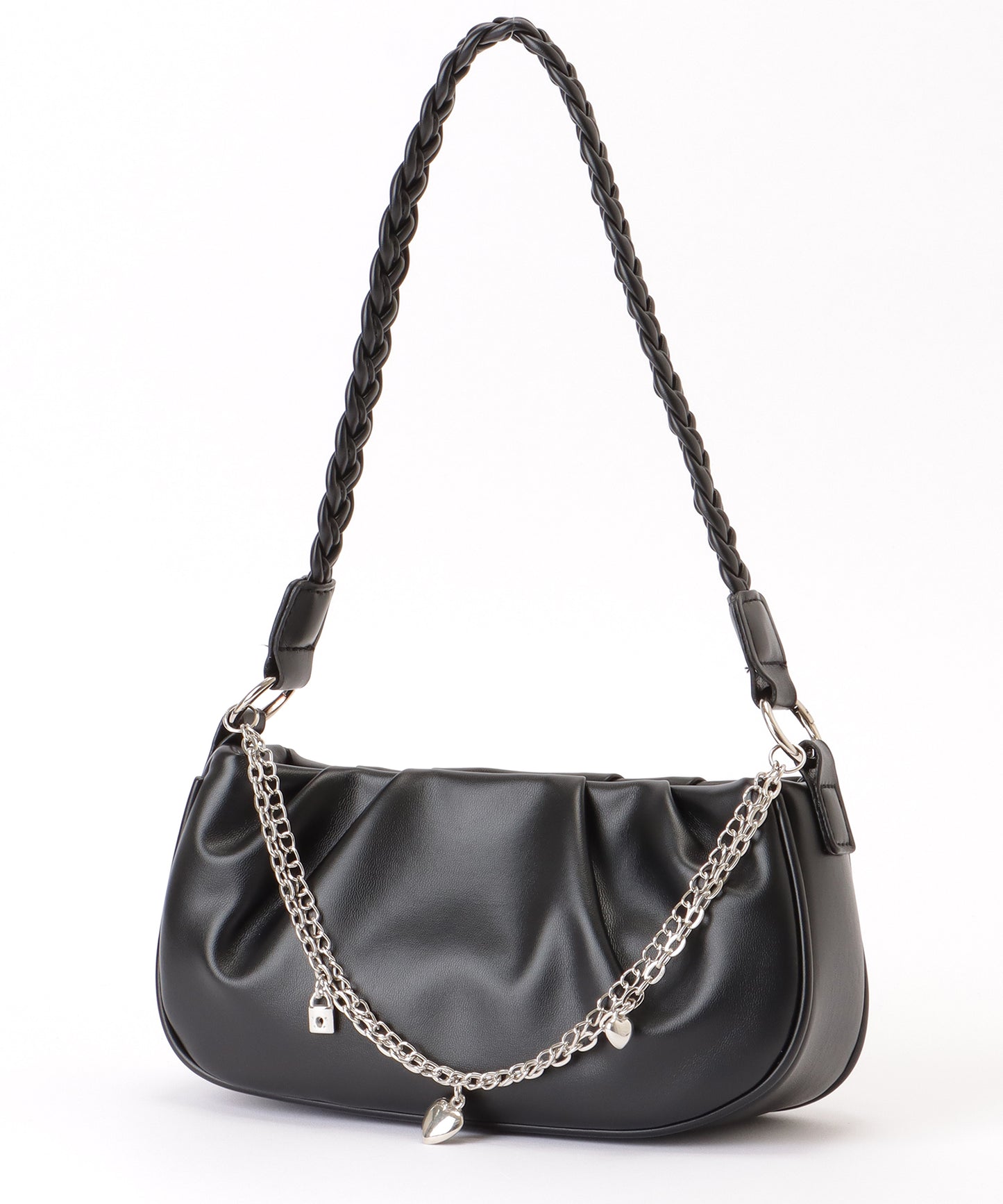 チェーン チャーム付き 編み込み ショルダーバッグ