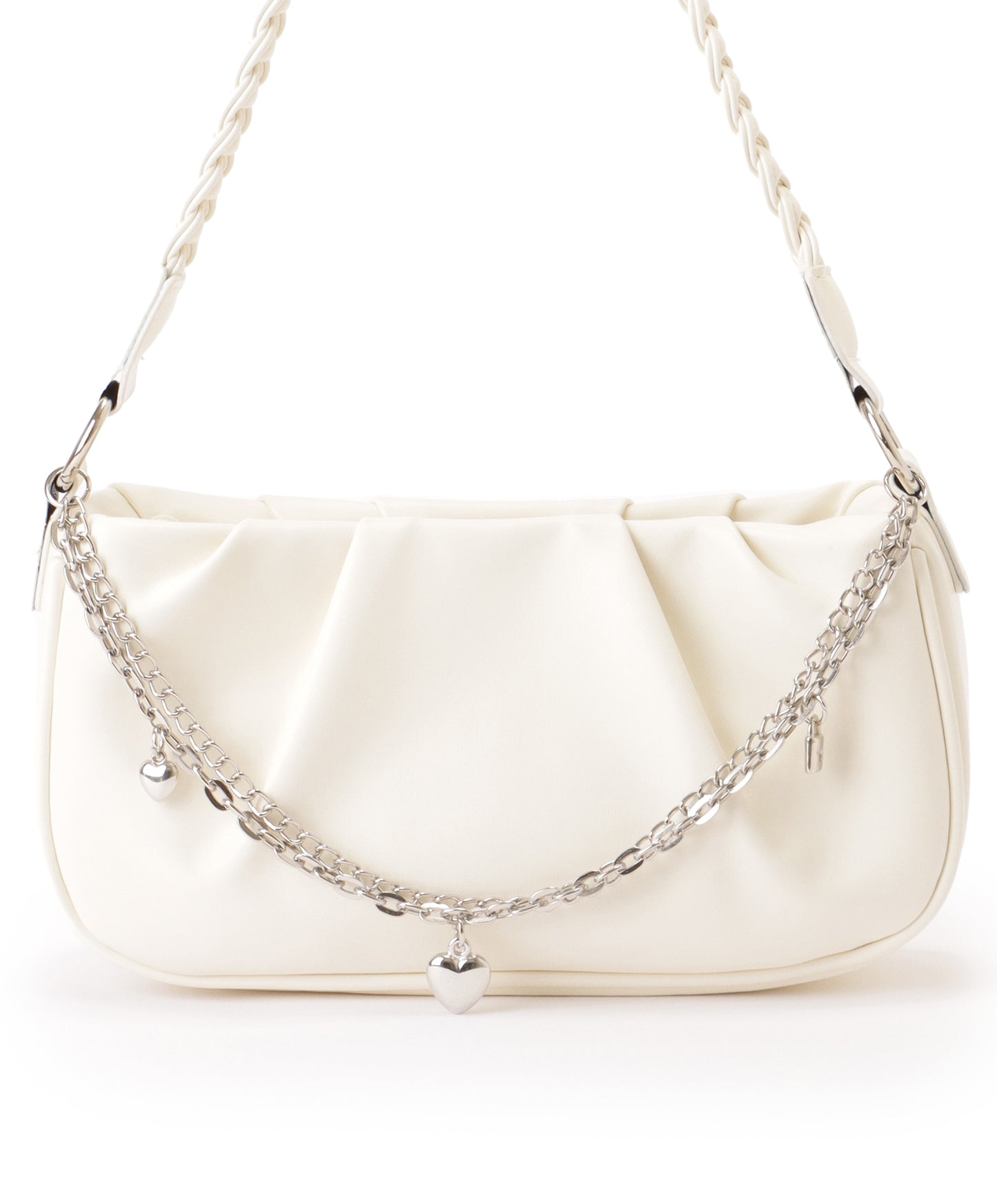 チェーン チャーム付き 編み込み ショルダーバッグ