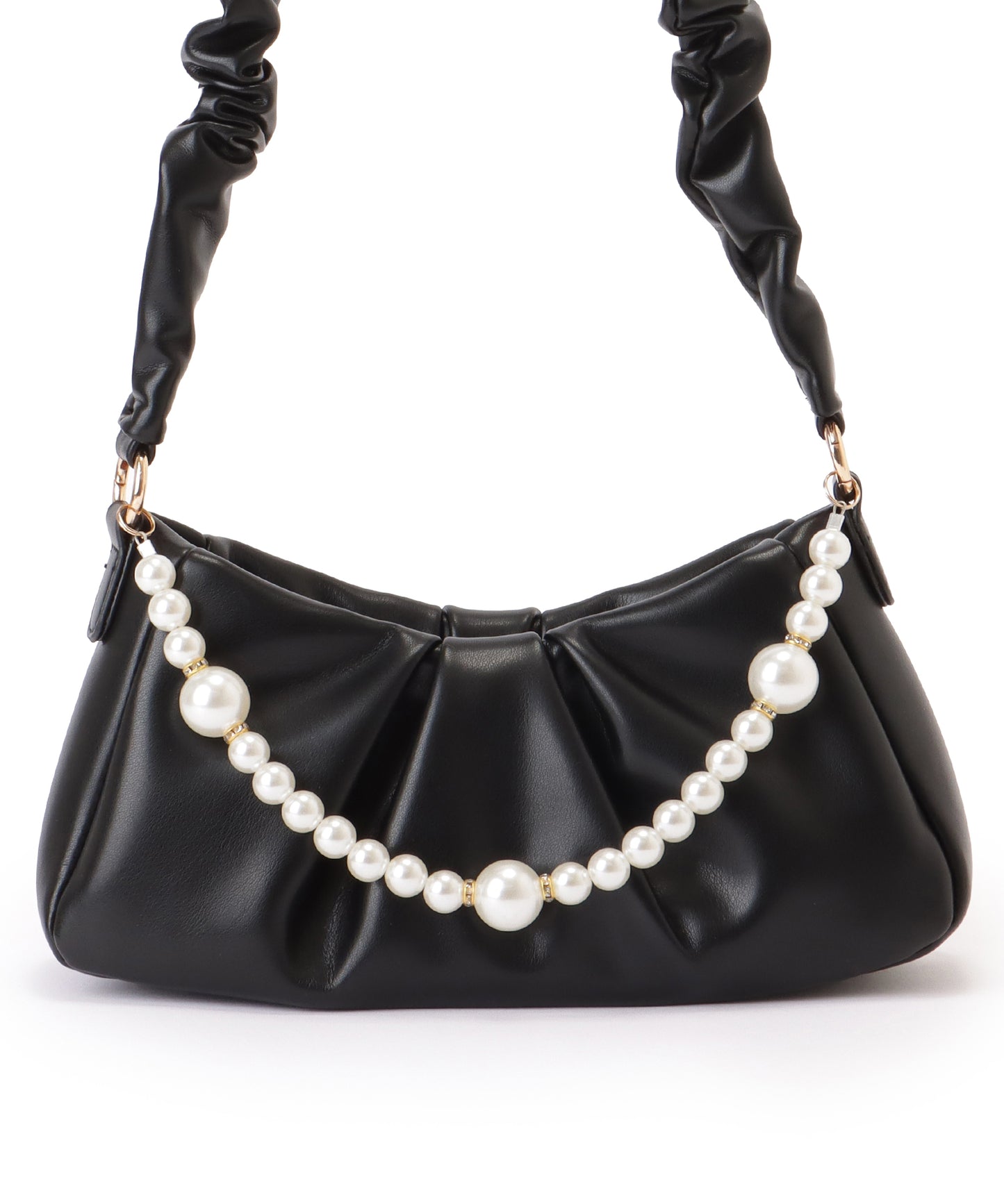 パールチェーン付き 2WAY ギャザー ショルダーバッグ