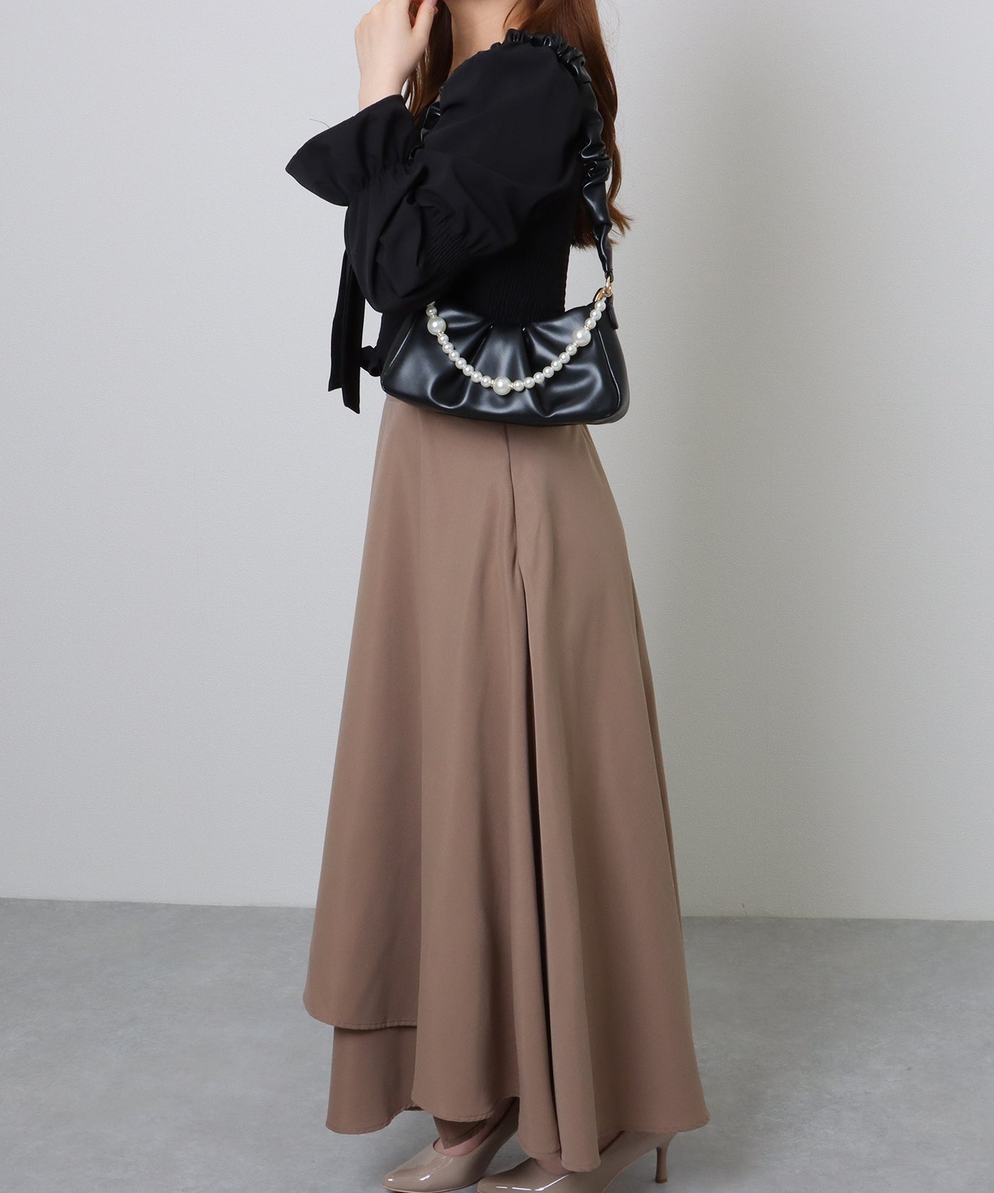 パールチェーン付き 2WAY ギャザー ショルダーバッグ