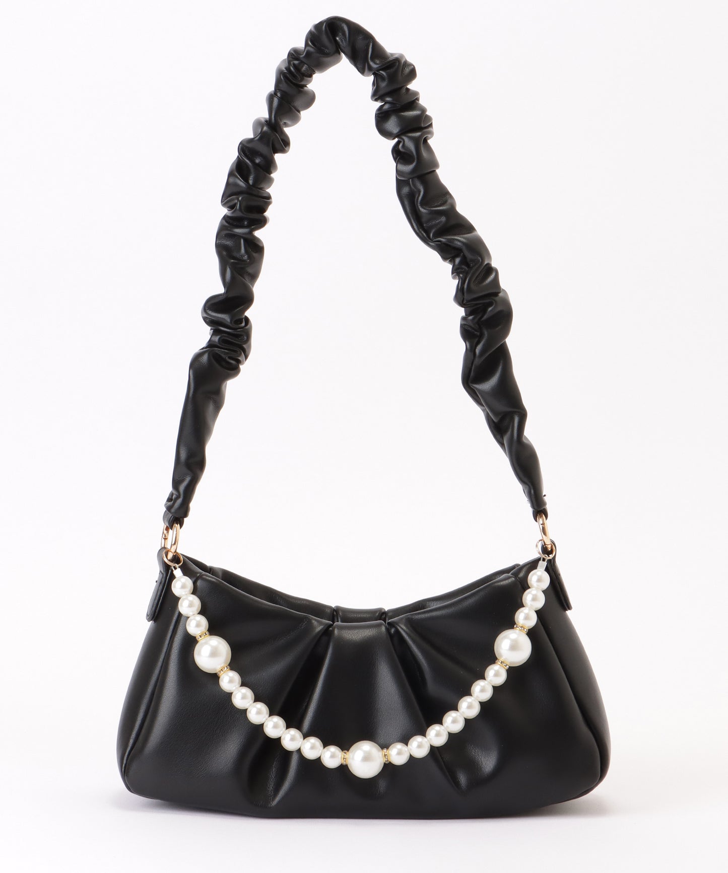 パールチェーン付き 2WAY ギャザー ショルダーバッグ