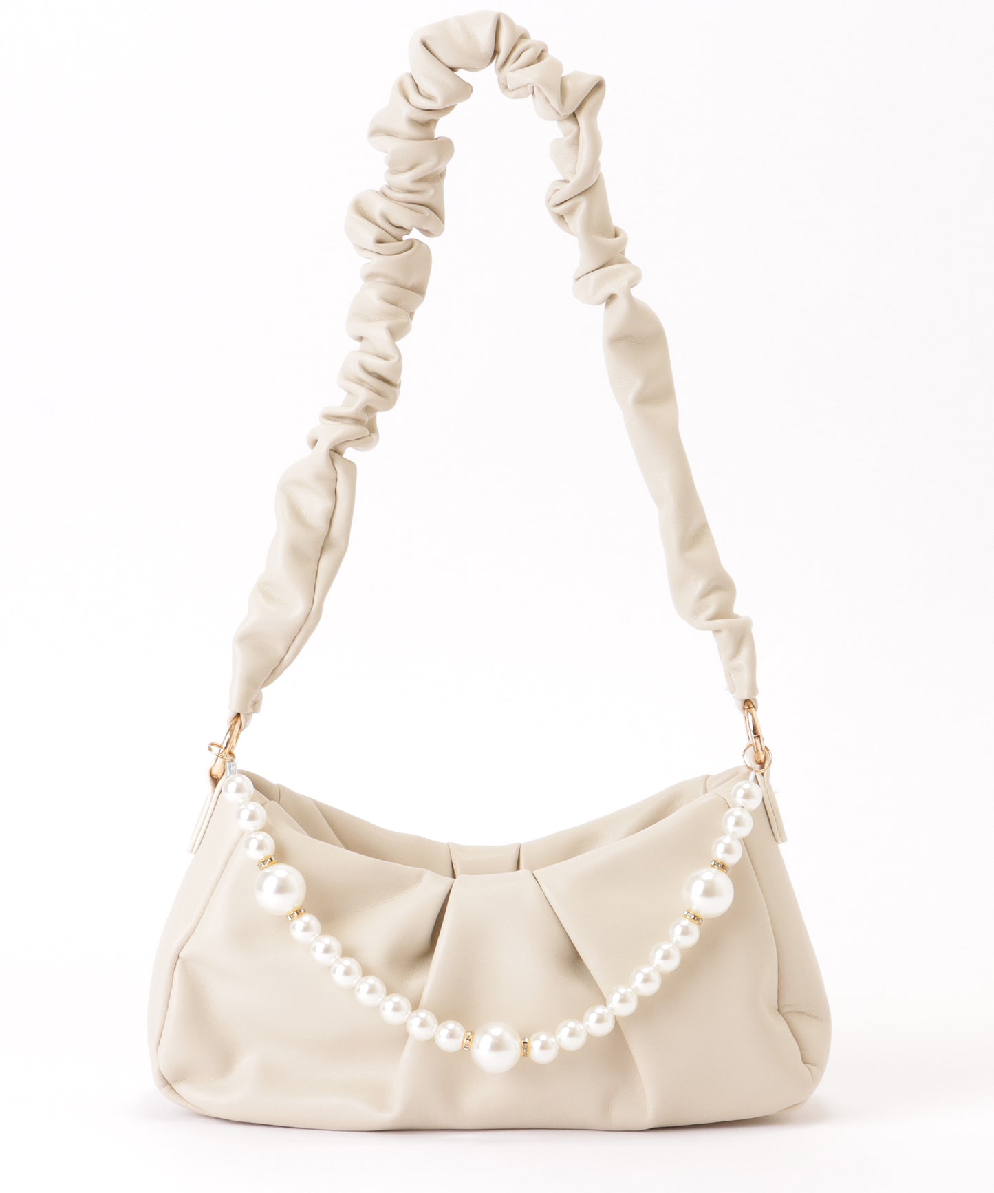 パールチェーン付き 2WAY ギャザー ショルダーバッグ