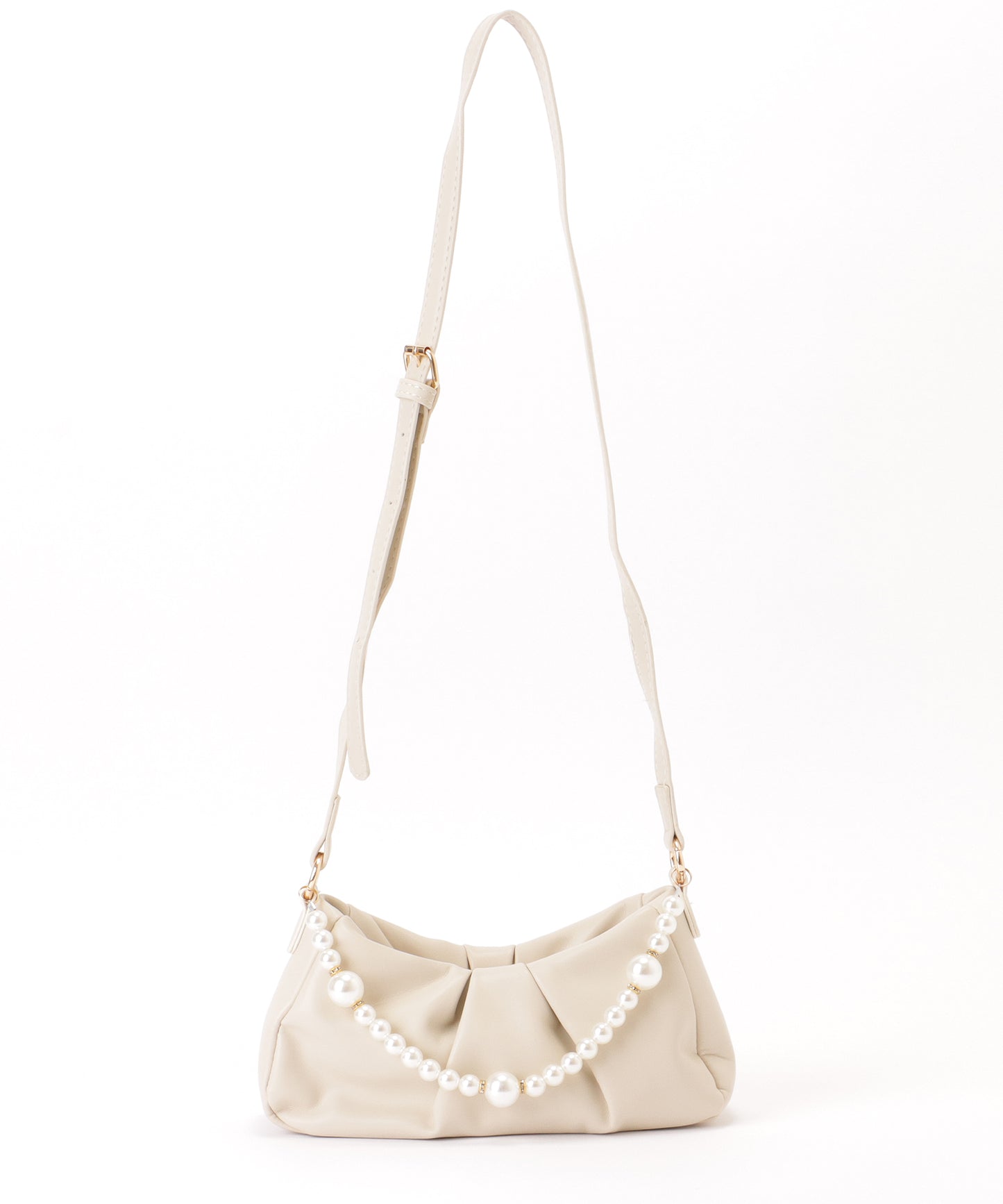 パールチェーン付き 2WAY ギャザー ショルダーバッグ