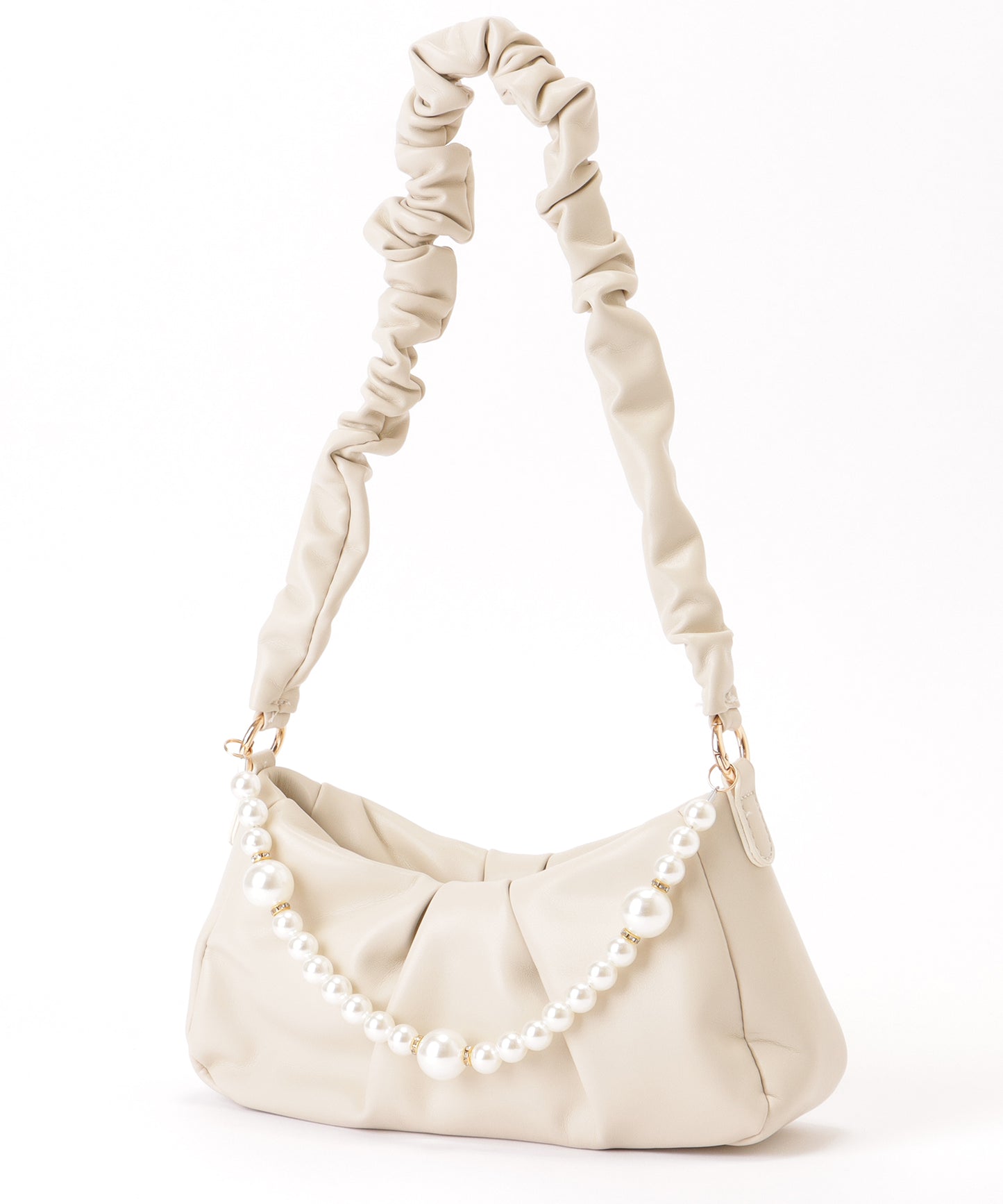 パールチェーン付き 2WAY ギャザー ショルダーバッグ