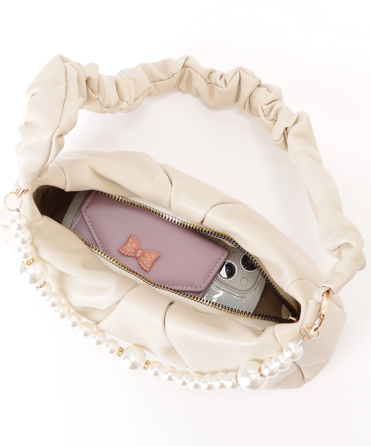 パールチェーン付き 2WAY ギャザー ショルダーバッグ