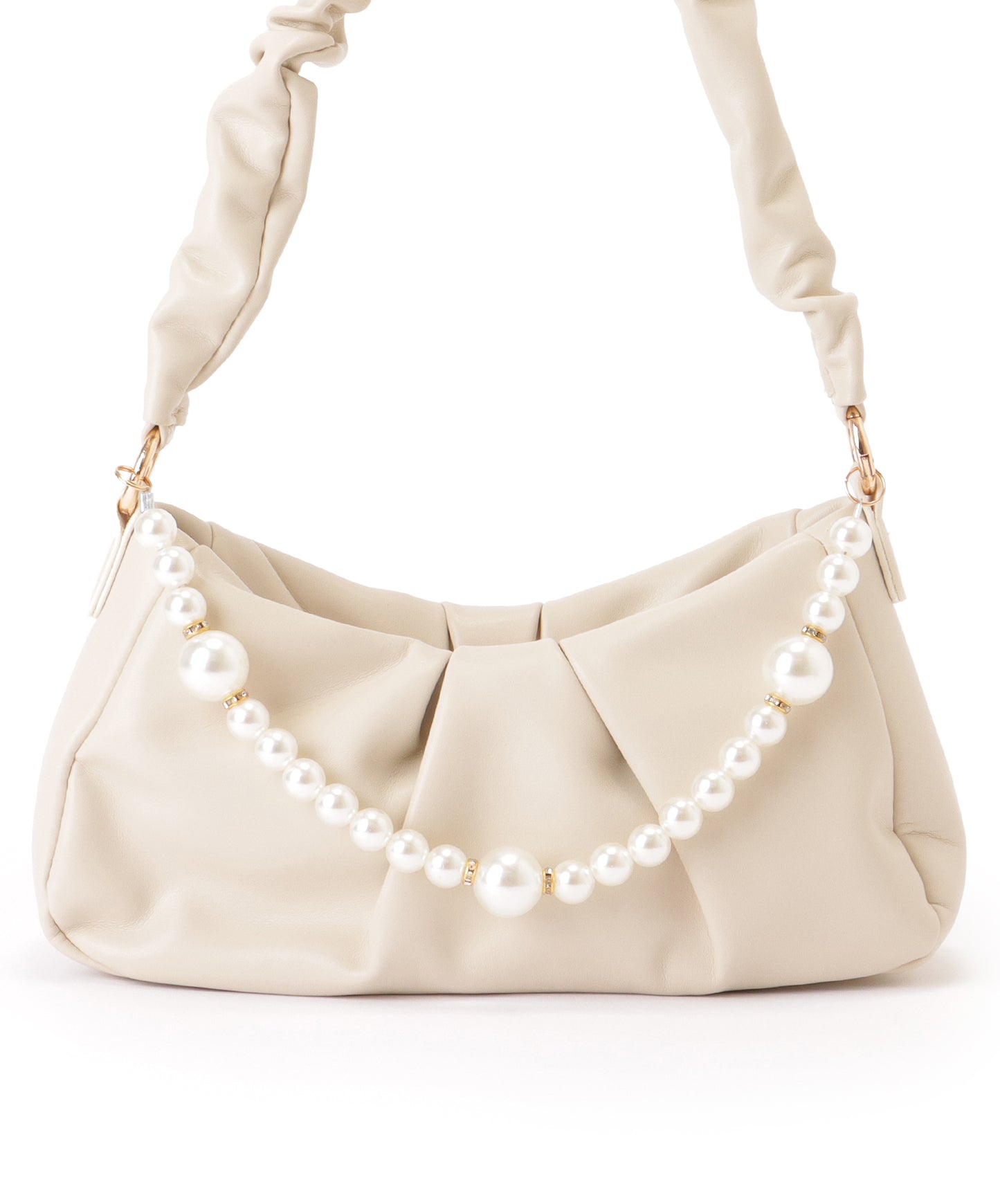 パールチェーン付き 2WAY ギャザー ショルダーバッグ