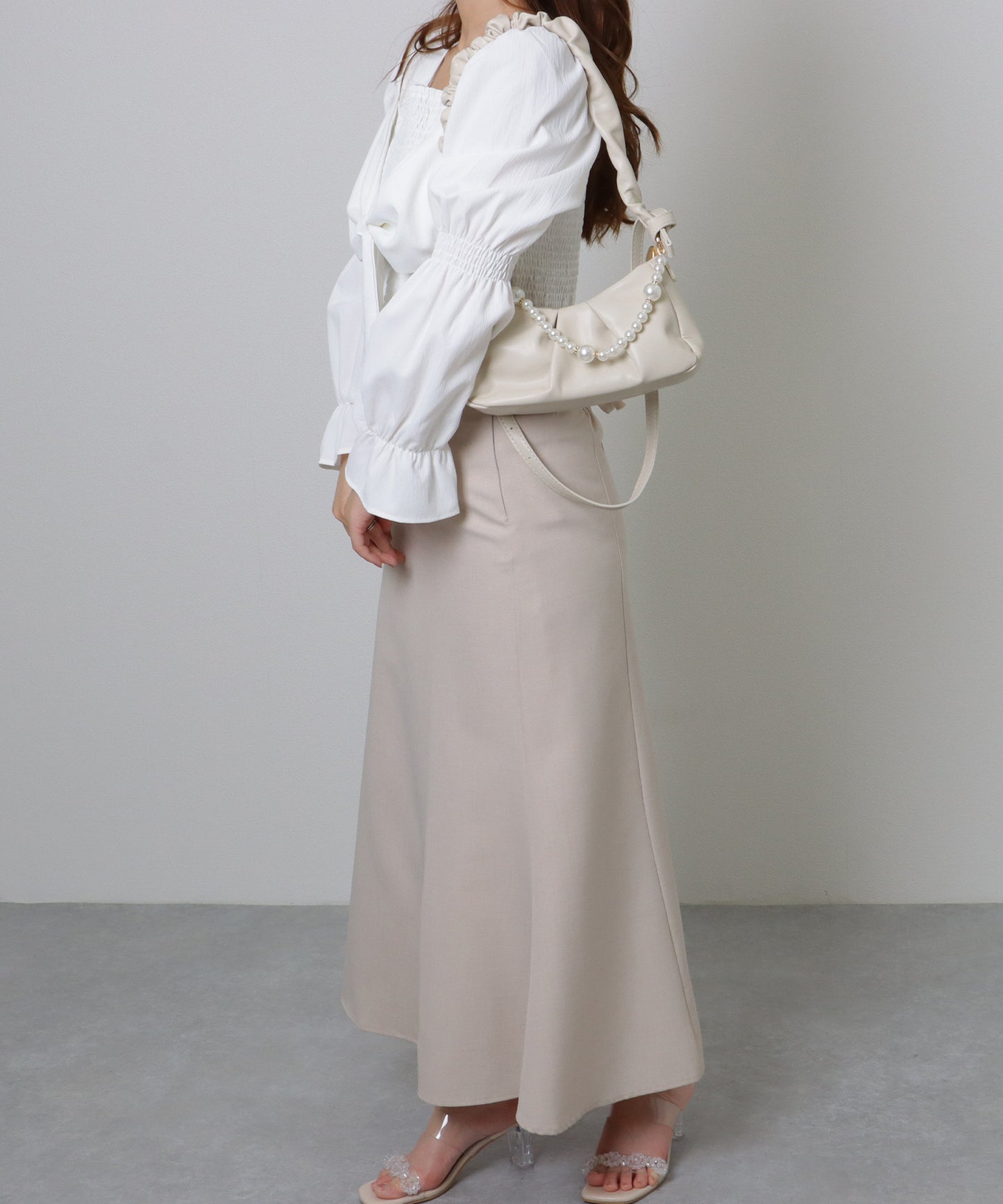 パールチェーン付き 2WAY ギャザー ショルダーバッグ
