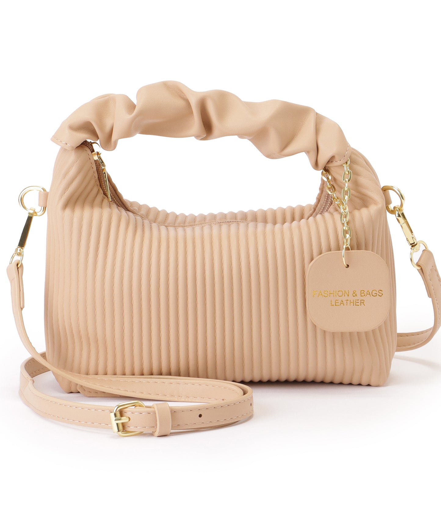 レザー調 ギャザーハンドル ストライプ 2WAY ショルダーバッグ