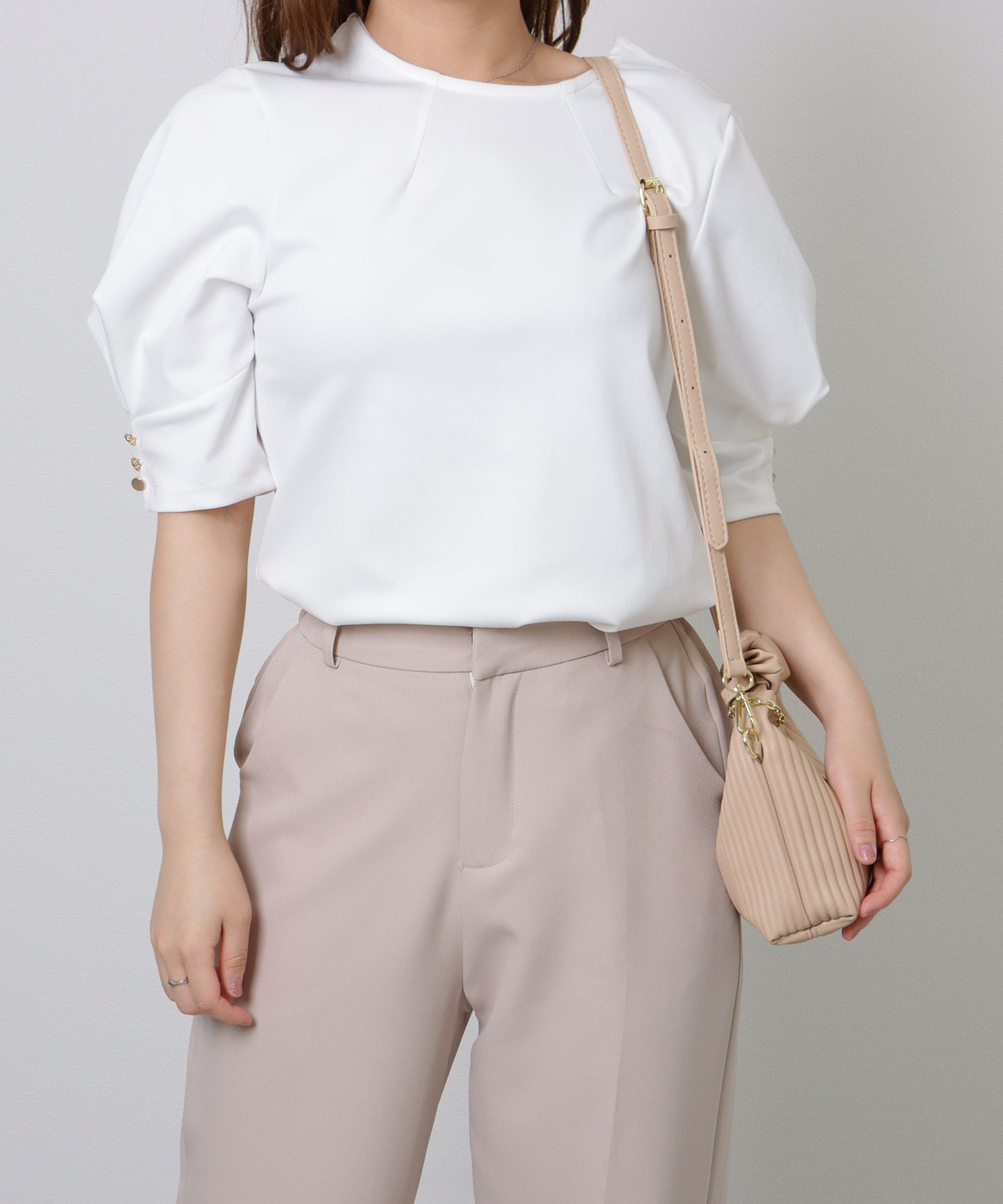 レザー調 ギャザーハンドル ストライプ 2WAY ショルダーバッグ