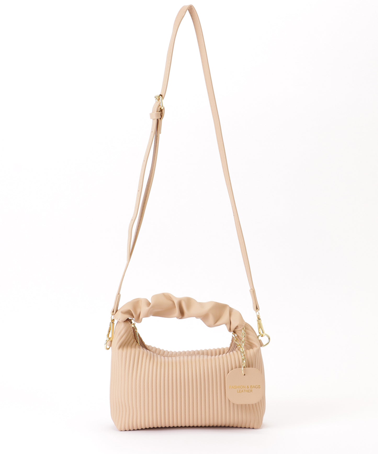 レザー調 ギャザーハンドル ストライプ 2WAY ショルダーバッグ