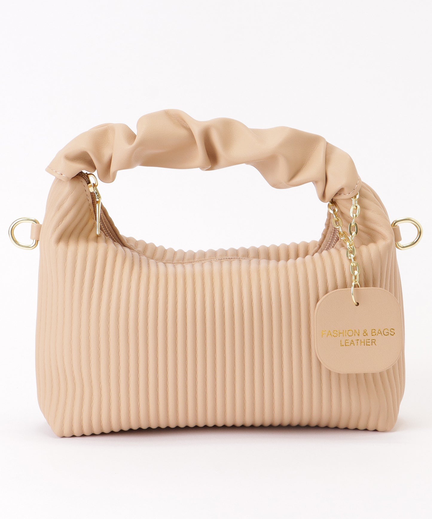 レザー調 ギャザーハンドル ストライプ 2WAY ショルダーバッグ