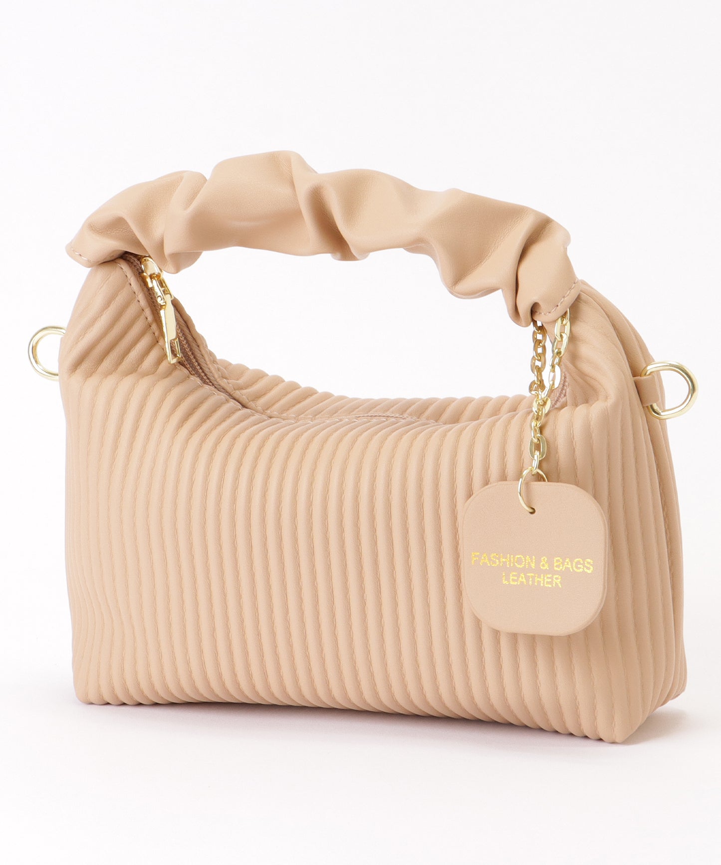 レザー調 ギャザーハンドル ストライプ 2WAY ショルダーバッグ