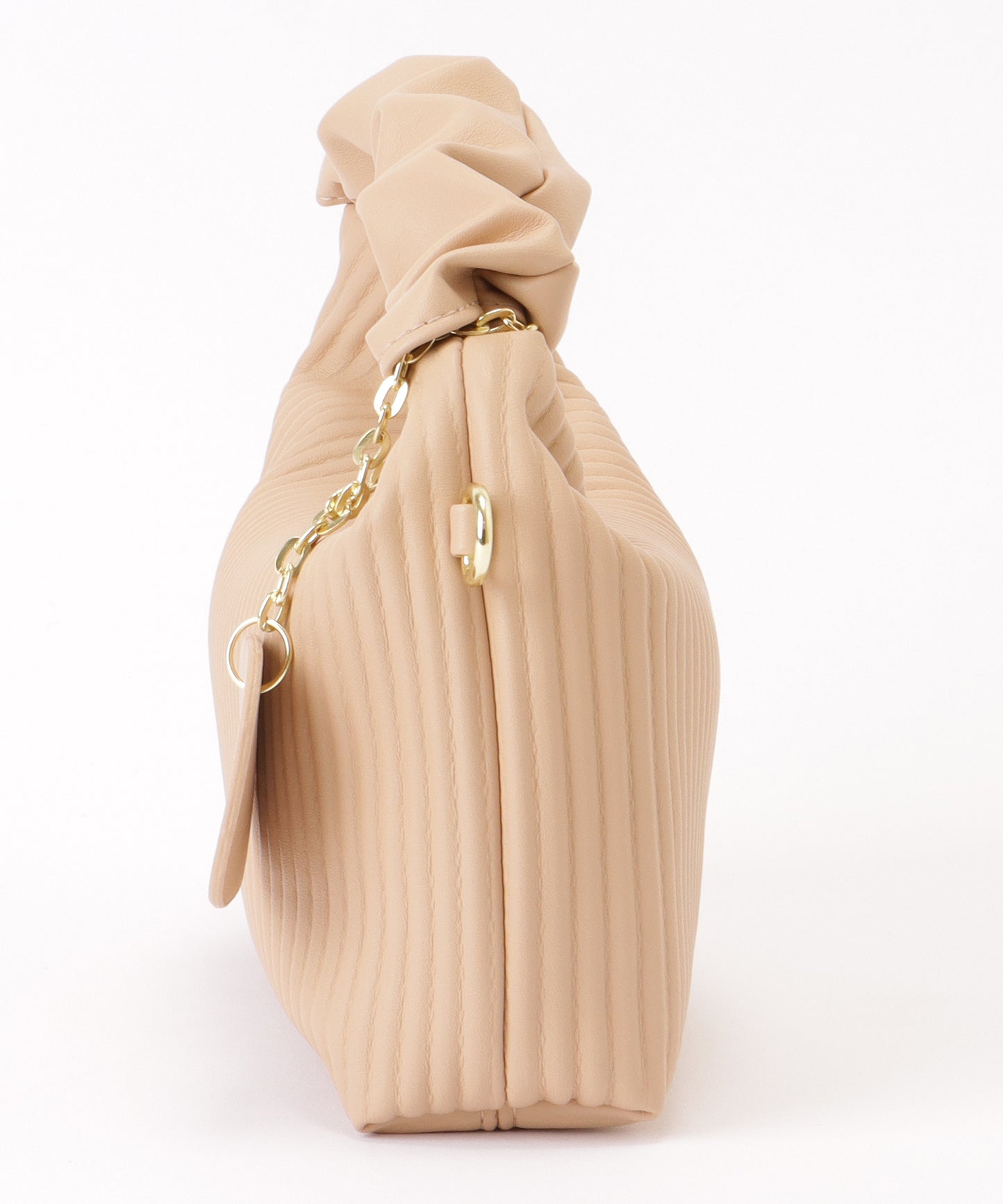 レザー調 ギャザーハンドル ストライプ 2WAY ショルダーバッグ