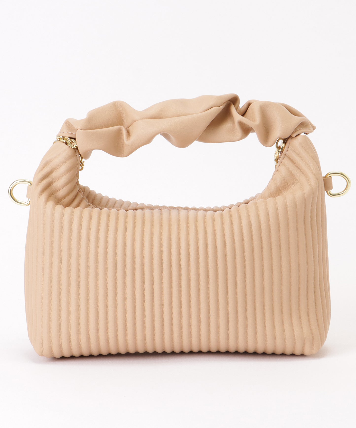 レザー調 ギャザーハンドル ストライプ 2WAY ショルダーバッグ