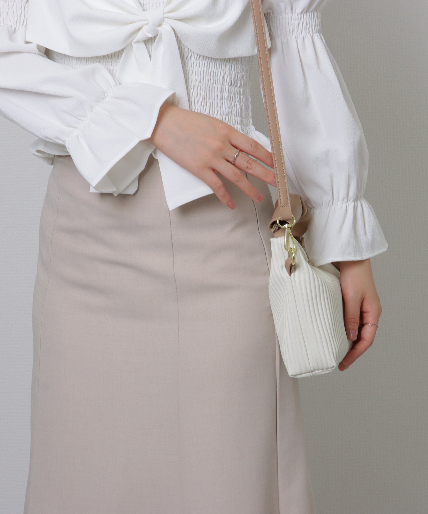 レザー調 ギャザーハンドル ストライプ 2WAY ショルダーバッグ