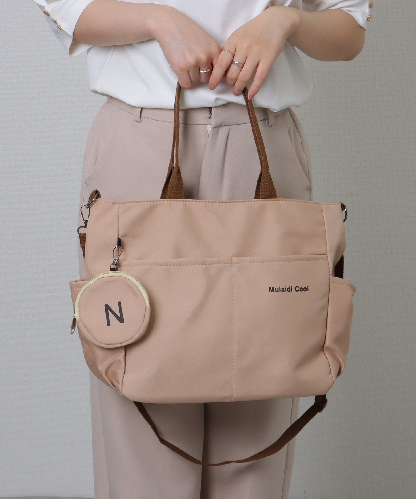 ソリッドカラー 多ポケット 2WAY ビッグ ショルダーバッグ