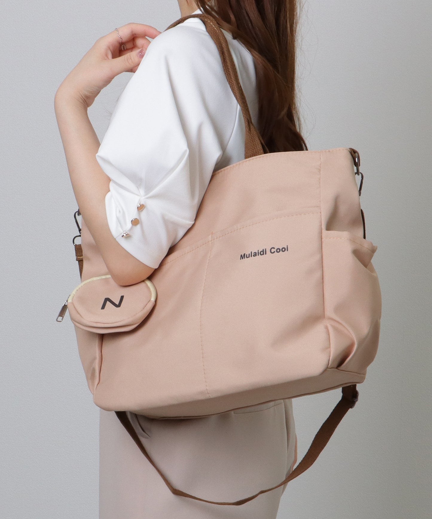 ソリッドカラー 多ポケット 2WAY ビッグ ショルダーバッグ